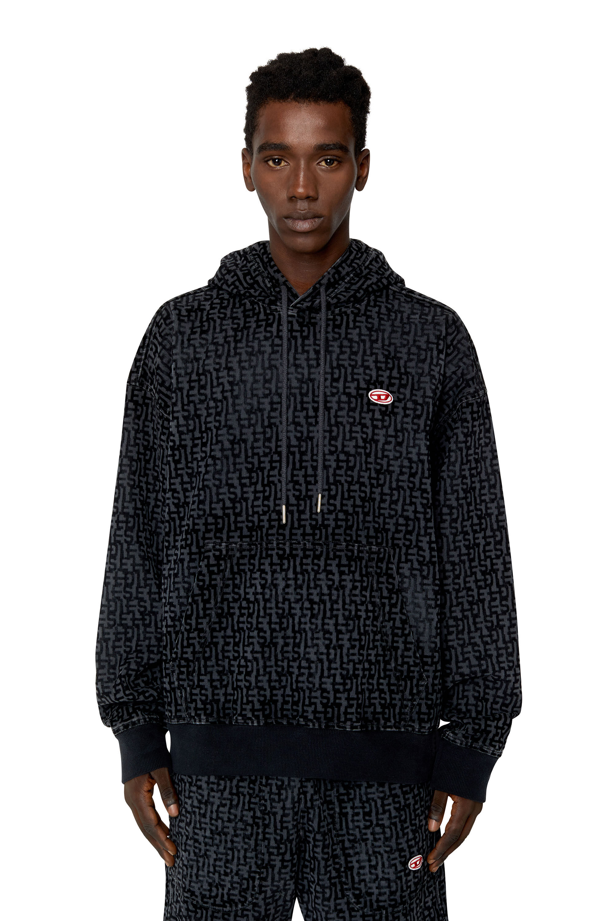 Diesel - D-UM-RIB TRACK DENIM HOODIE, Black/Dark grey - Image 3