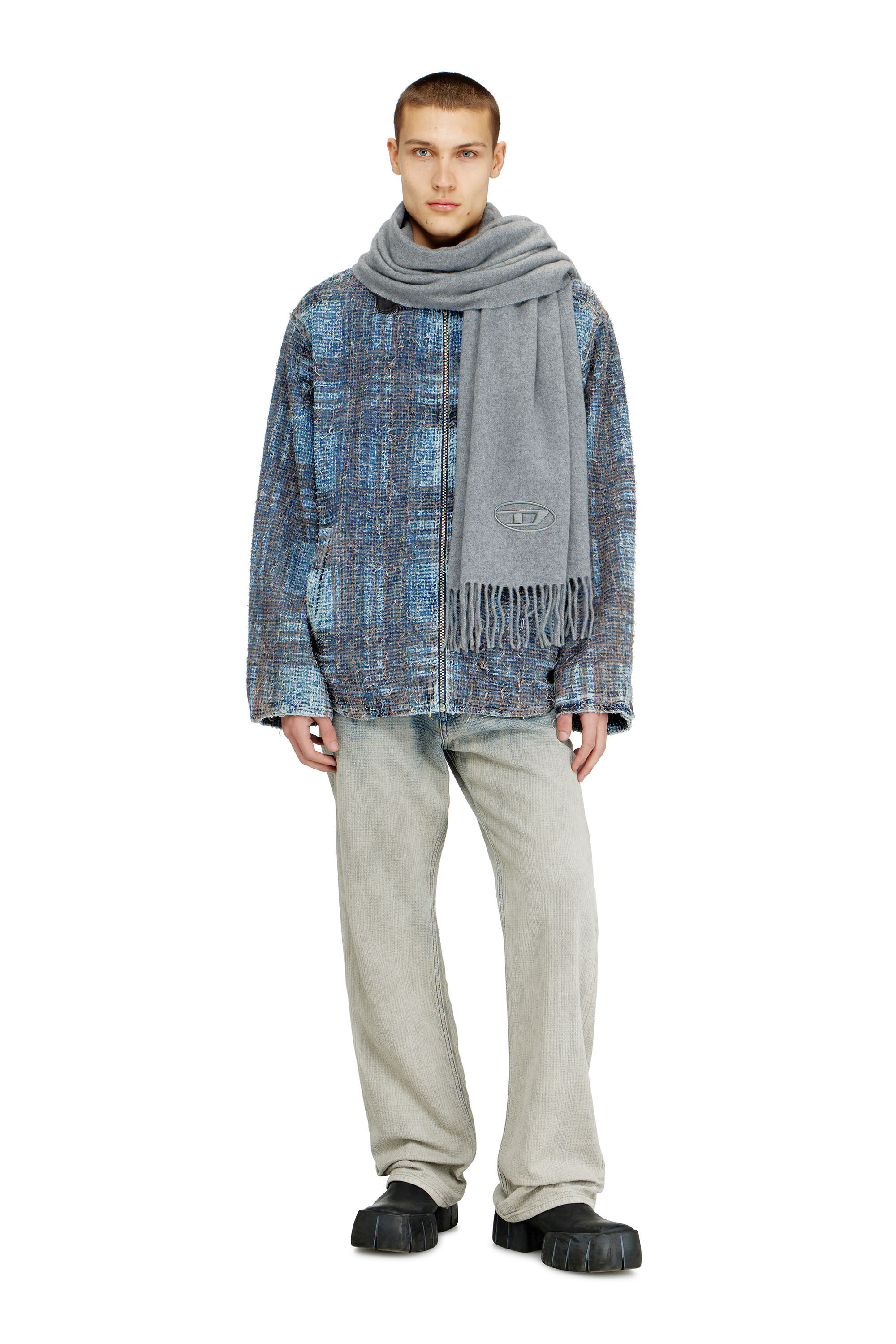 Diesel - S-IMON-D-LONG, Man's Wool-blend scarf with fringed edges in Grey - 4