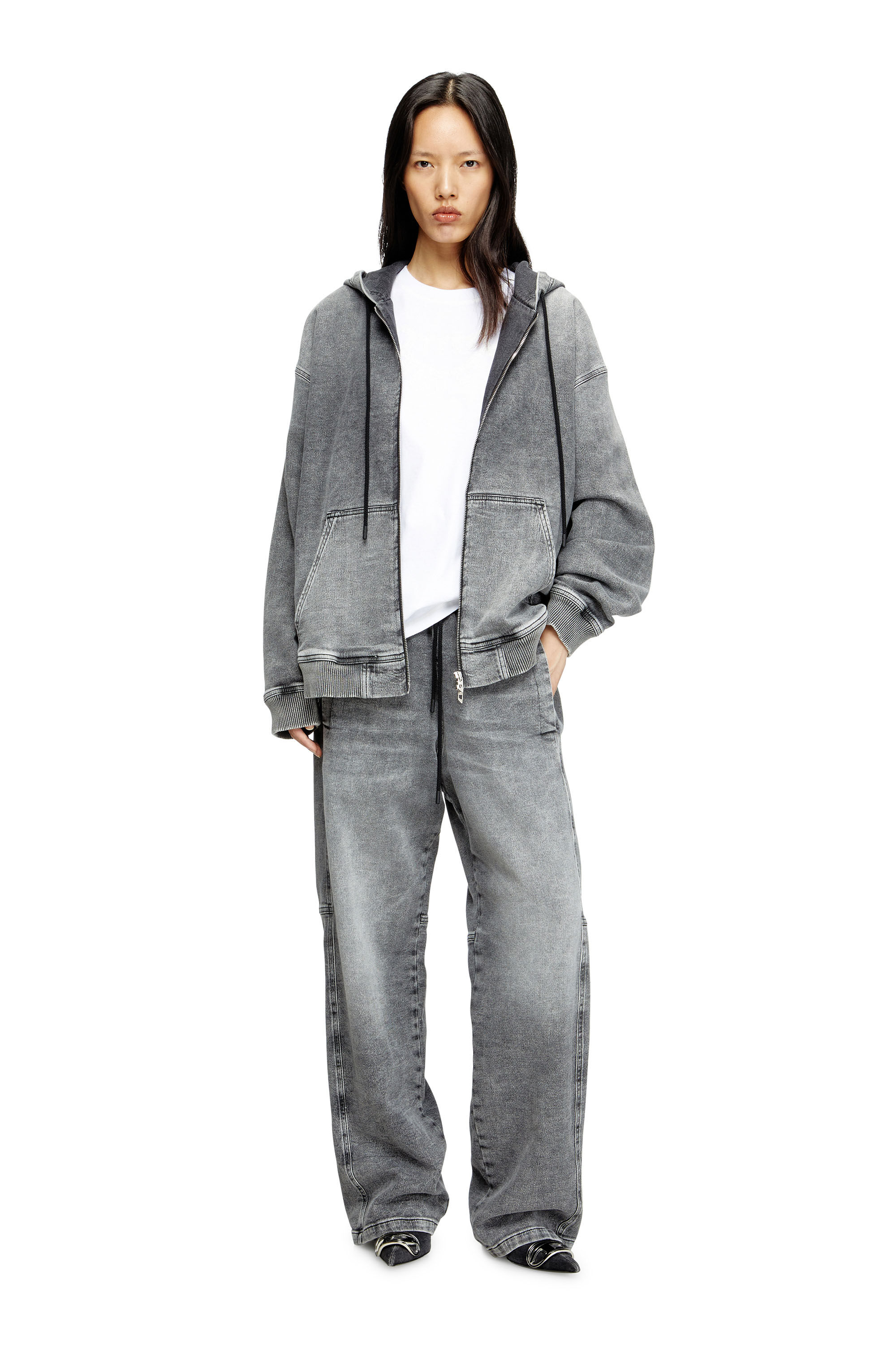 Diesel - HS D-GIRI-S TRACK, Unisex's Zip-up hoodie in marbled Track Denim in Dark grey - 6
