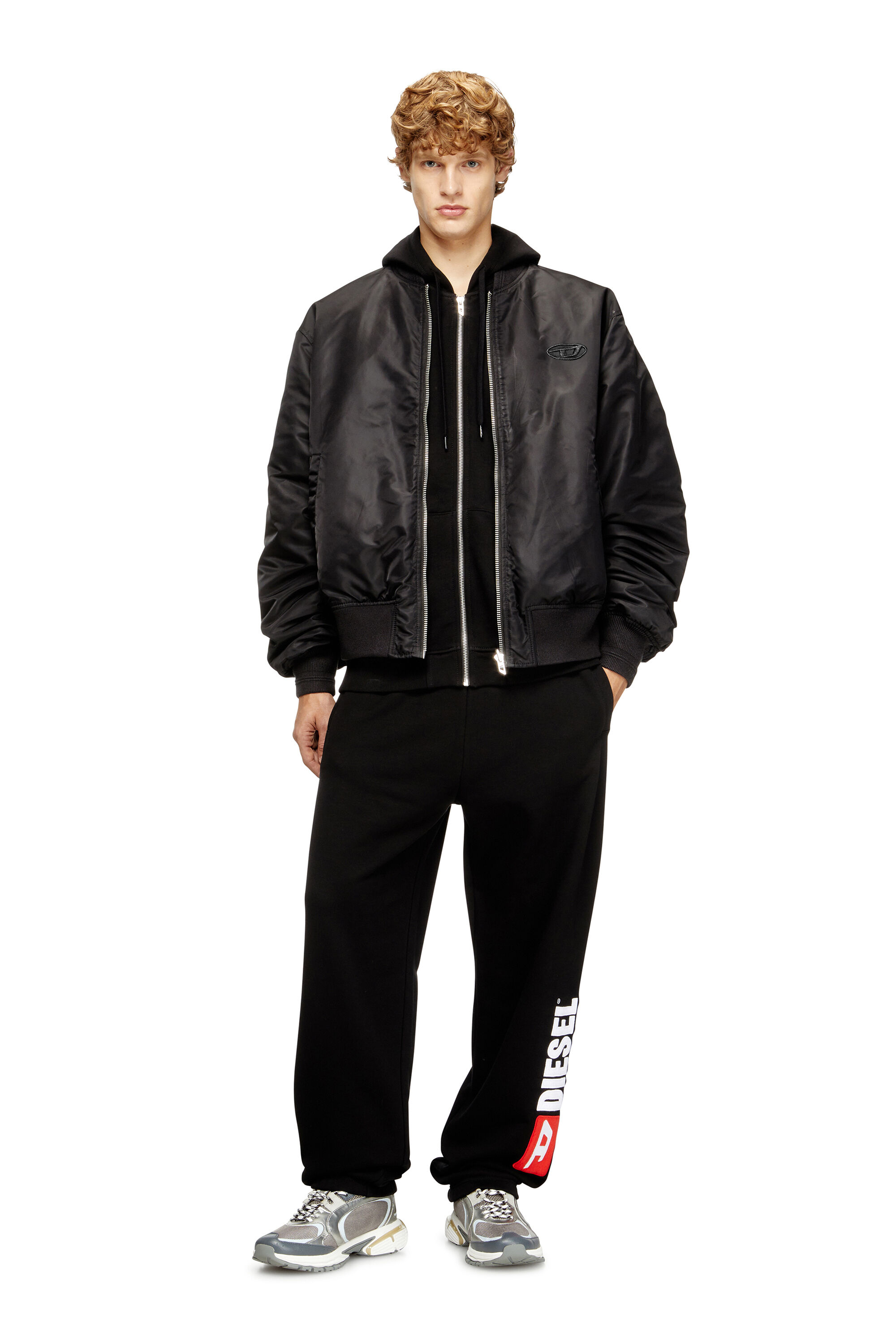 Diesel - W-TYPE-D1, Man's Padded bomber jacket with Oval D embroidery in Black - 1