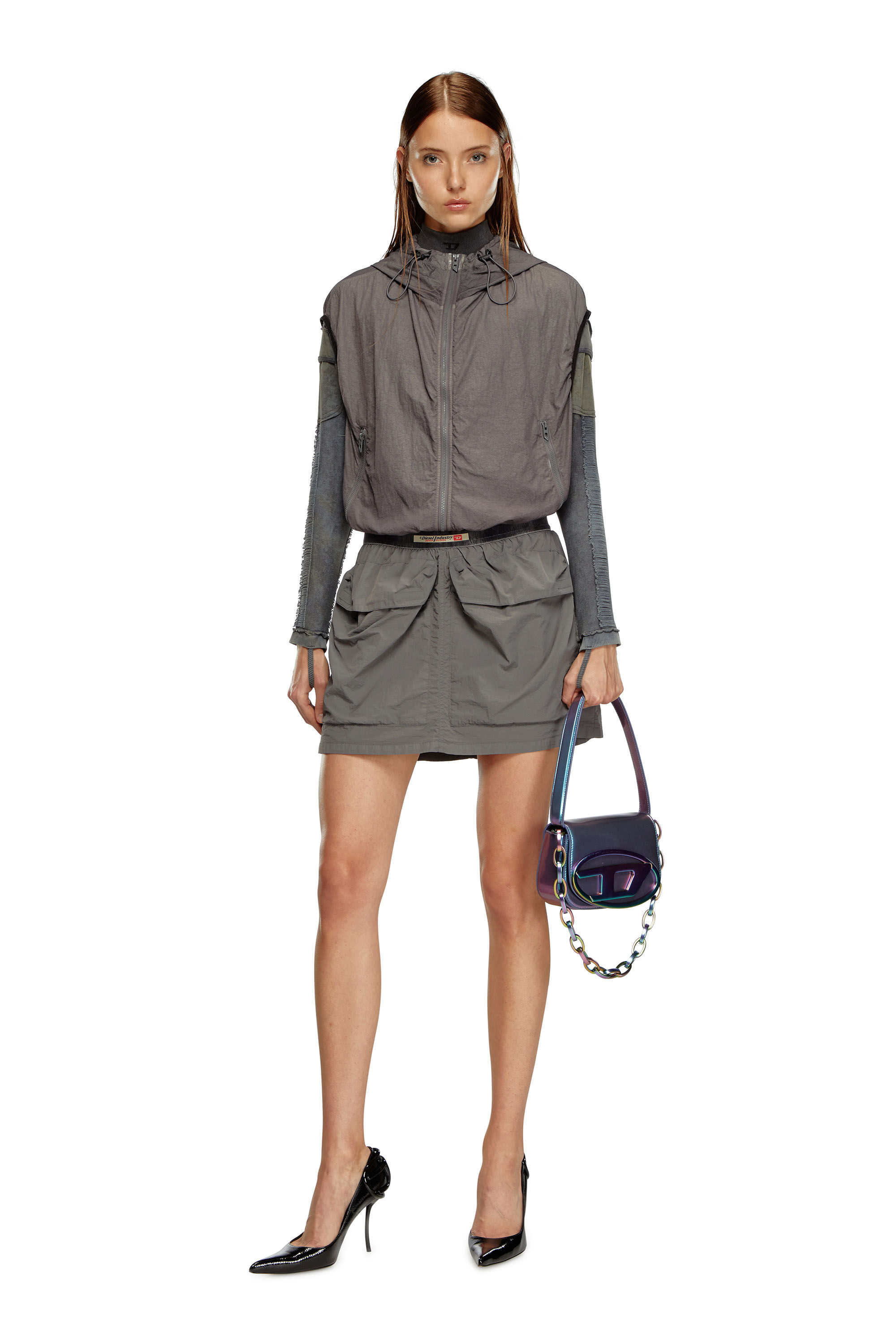 Women s Short cargo skirt in recycled nylon Grey Diesel