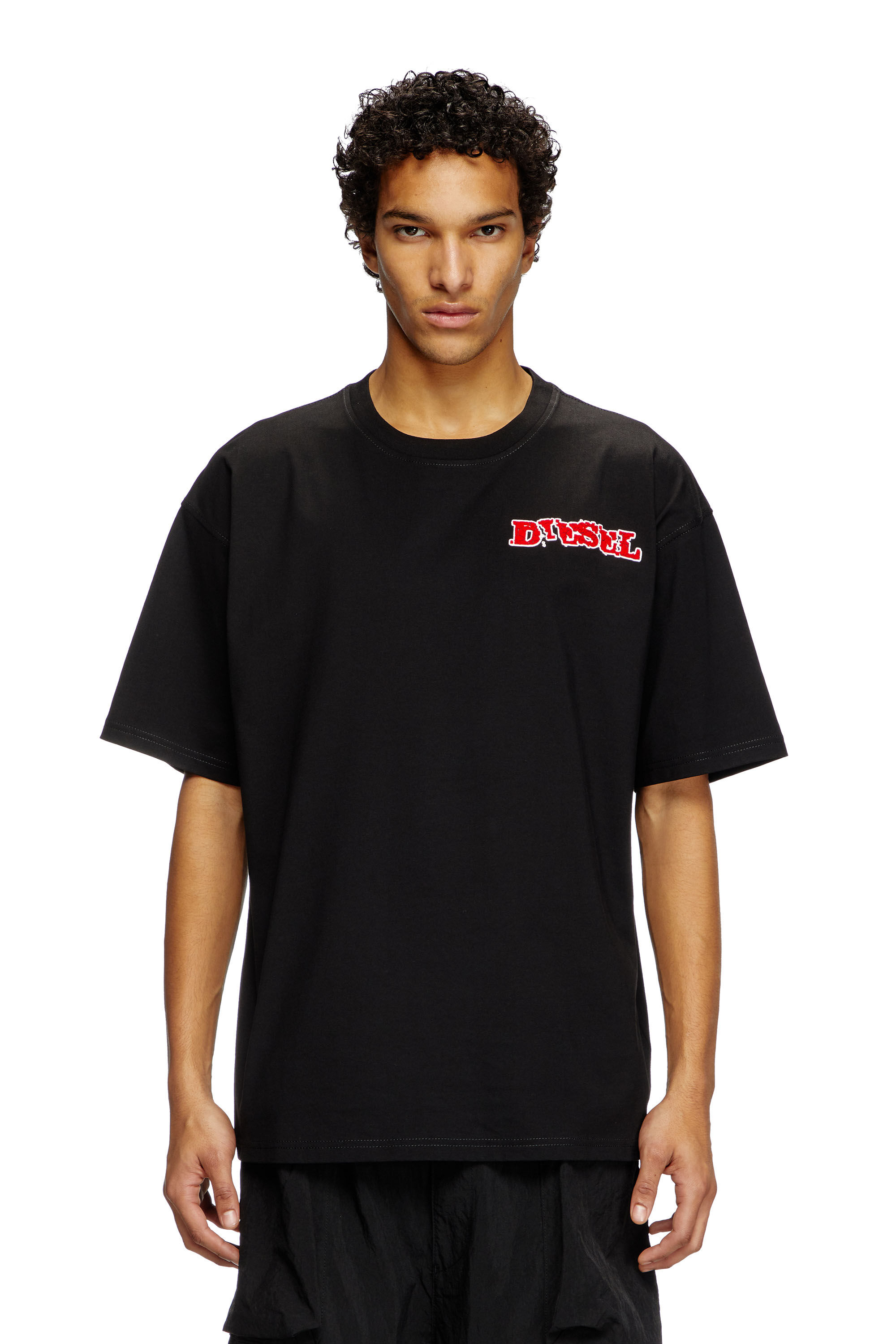 Diesel - T-BOXT-R20, Man's T-shirt with puffy flocked logo in Black - 2