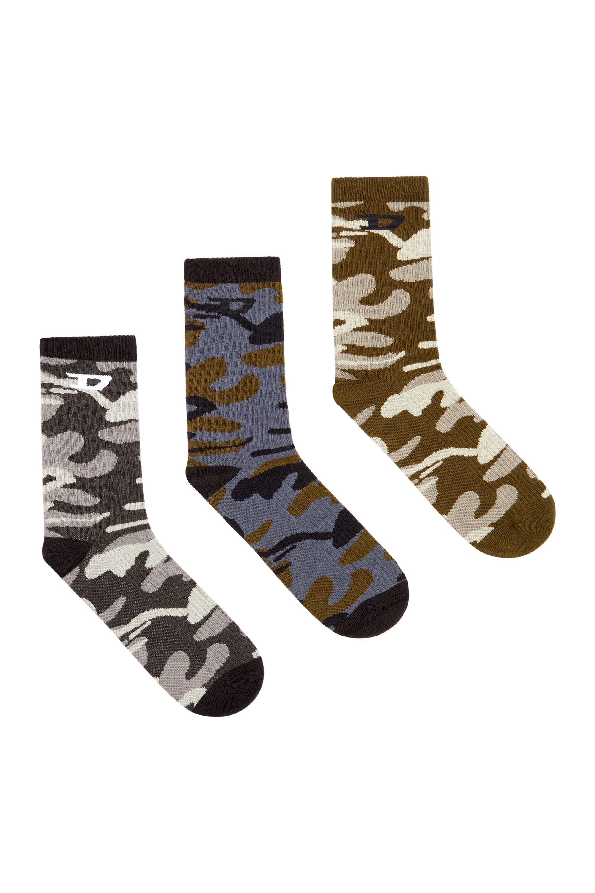 Diesel - SKM-D-CREW-LIGHT-SOCKS, Man 3-pack of ribbed camo socks in Multicolor - Image 1