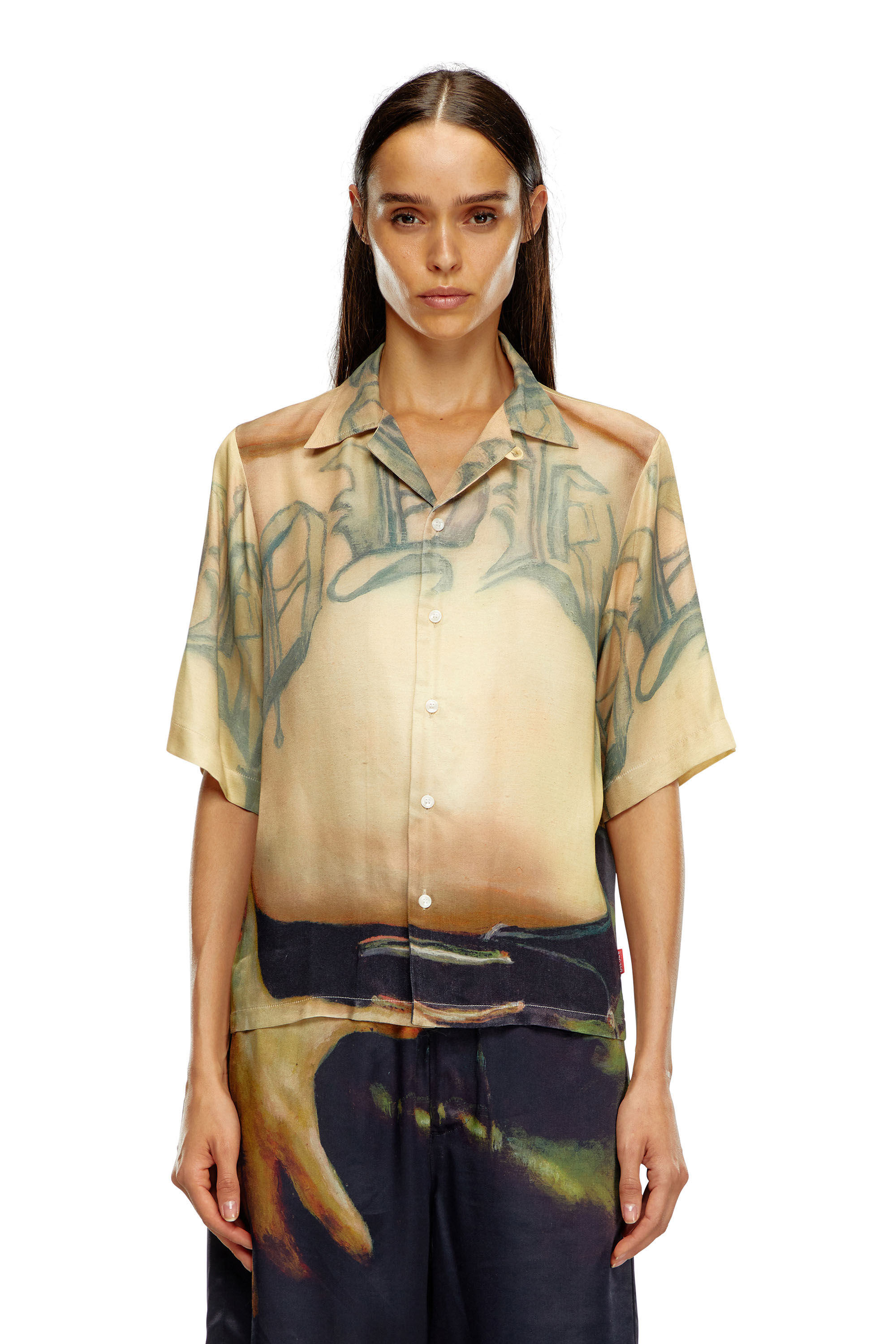 Diesel - PR-S-MEC-SS, Unisex Viscose shirt with all-over print in Beige - Image 5