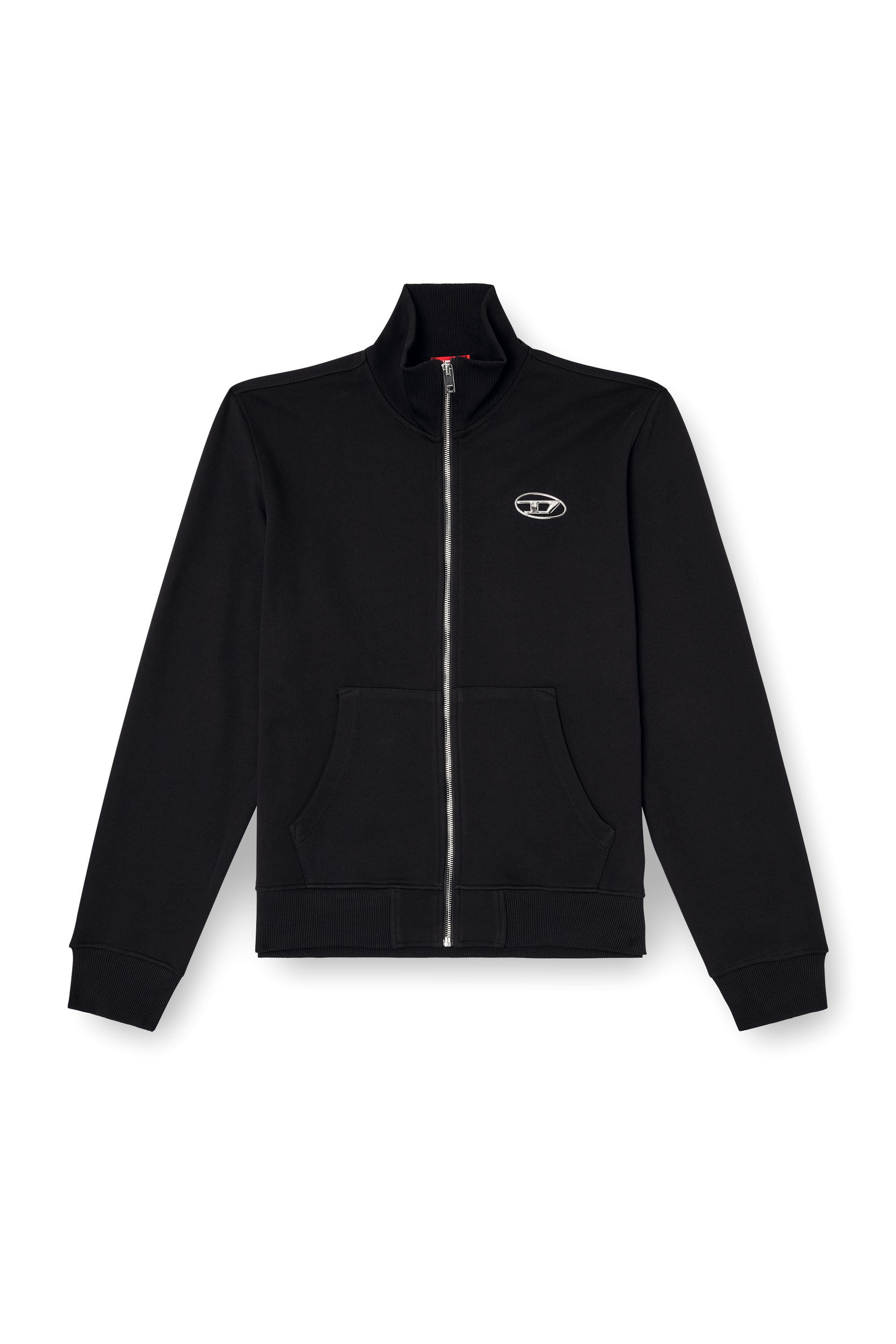 Men's Zip-up sweatshirt with metallic logo | Black | Diesel
