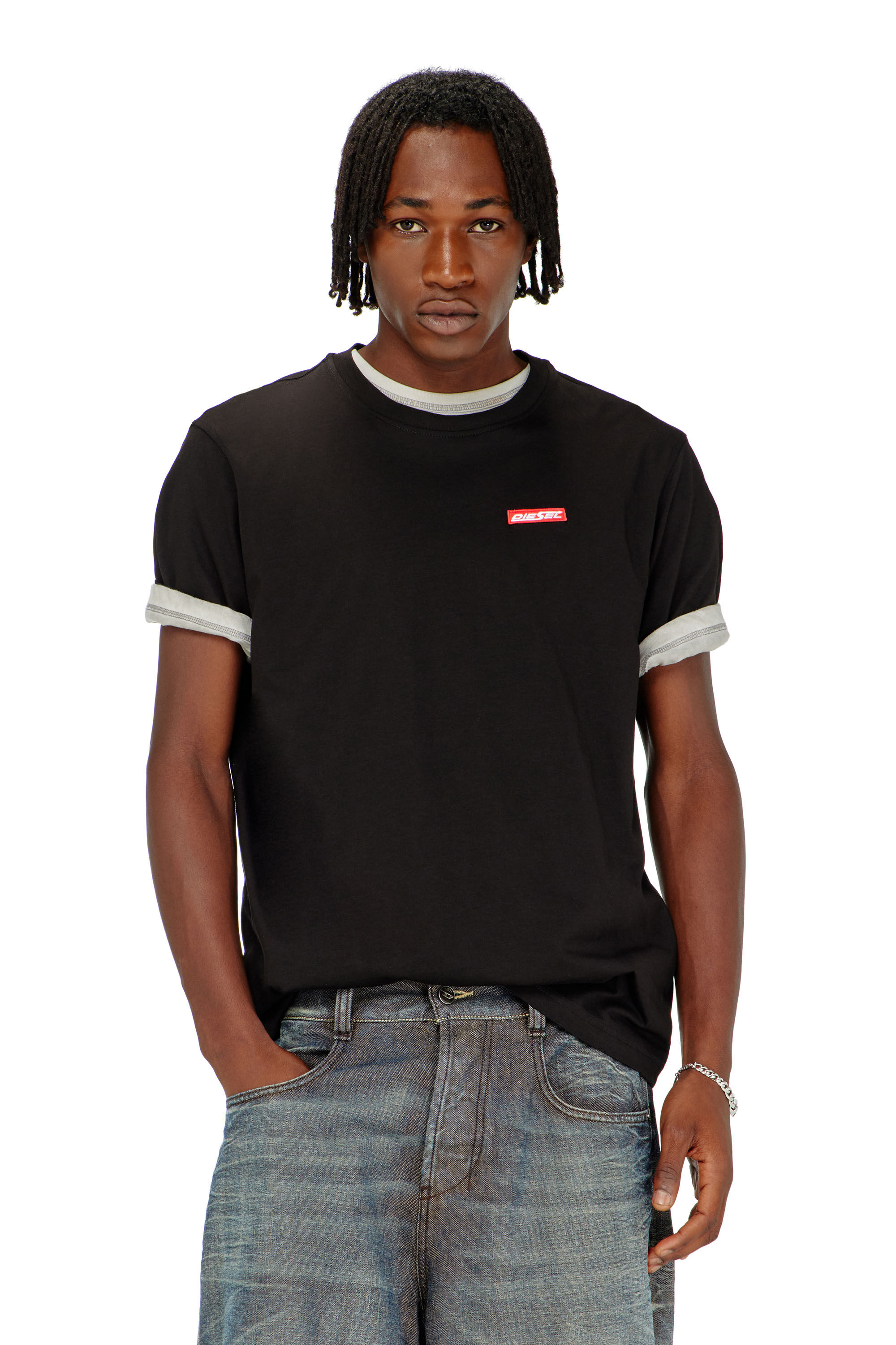 Diesel - T-ADJUST-AA12, Man's Cotton T-shirt with logo patch in Black - 3
