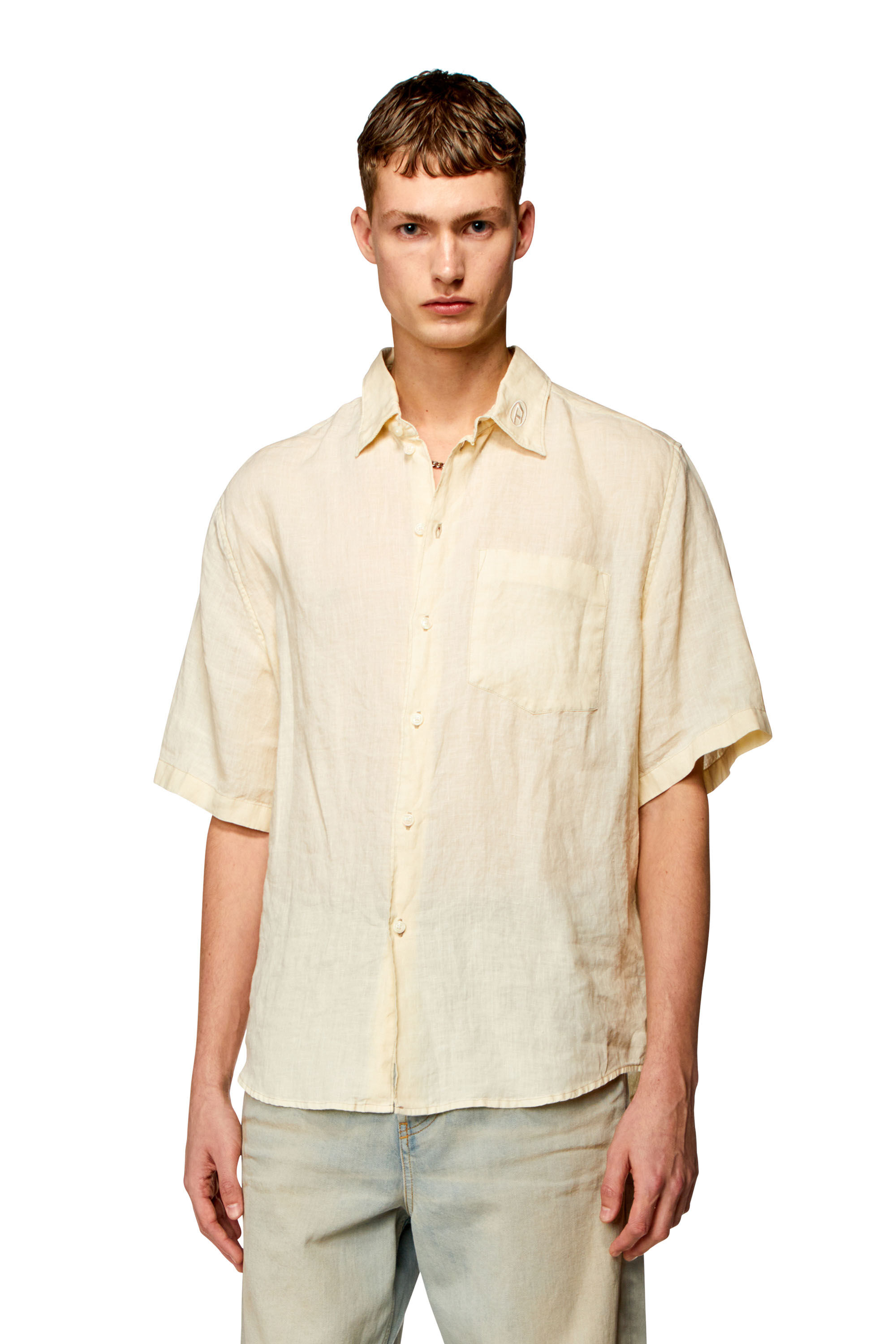 Diesel - S-EMIL-SHORT, Man Short-sleeve linen shirt in Beige - Image 3