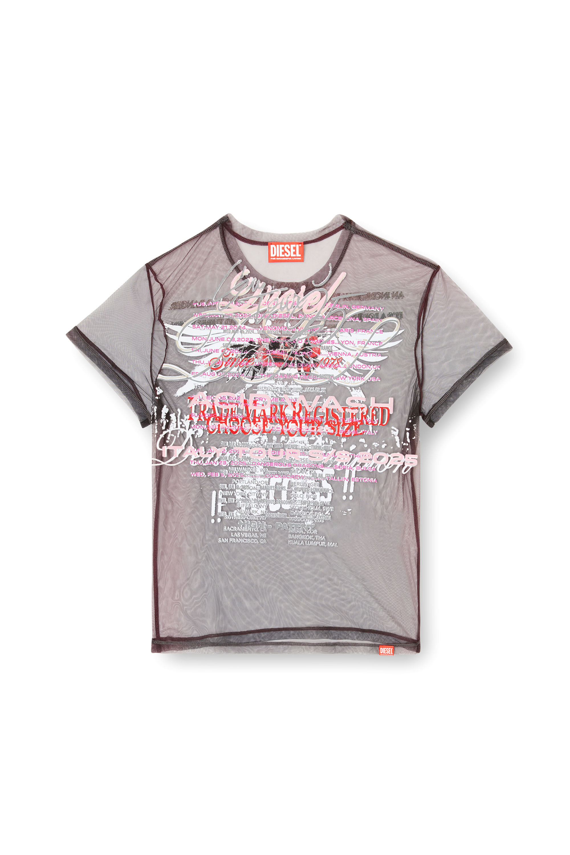 Diesel - T-YRAC, Woman's Sheer top with lyrics print in Black - 2