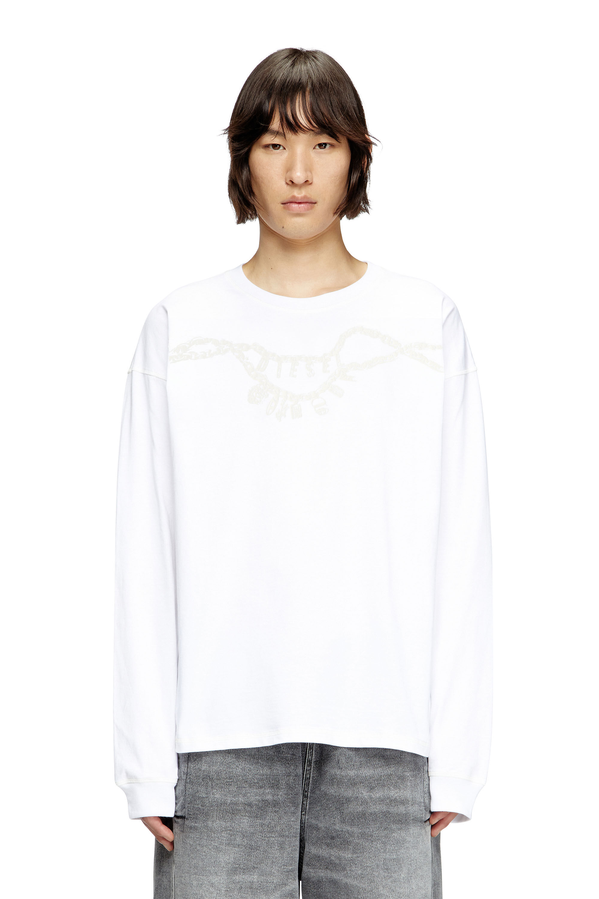 Diesel - T-BOXT-LS-HOSHI, Unisex's Long-sleeve T-shirt with charm necklace print in White - 3