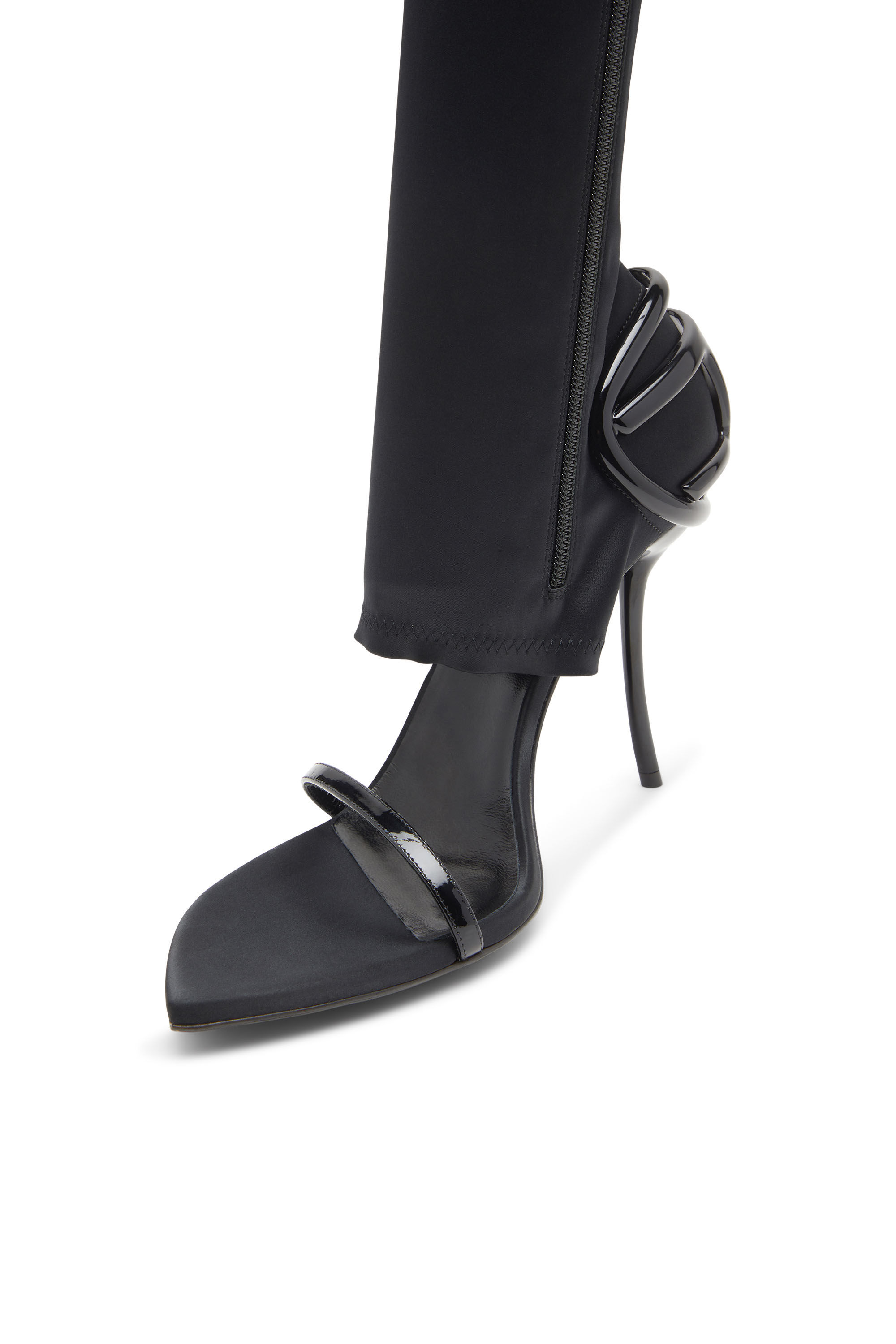 Diesel - D-TEN&HALF SDL KB, Woman's D-Ten&Half-Stiletto knee boot sandals in stretch satin in Black - 4