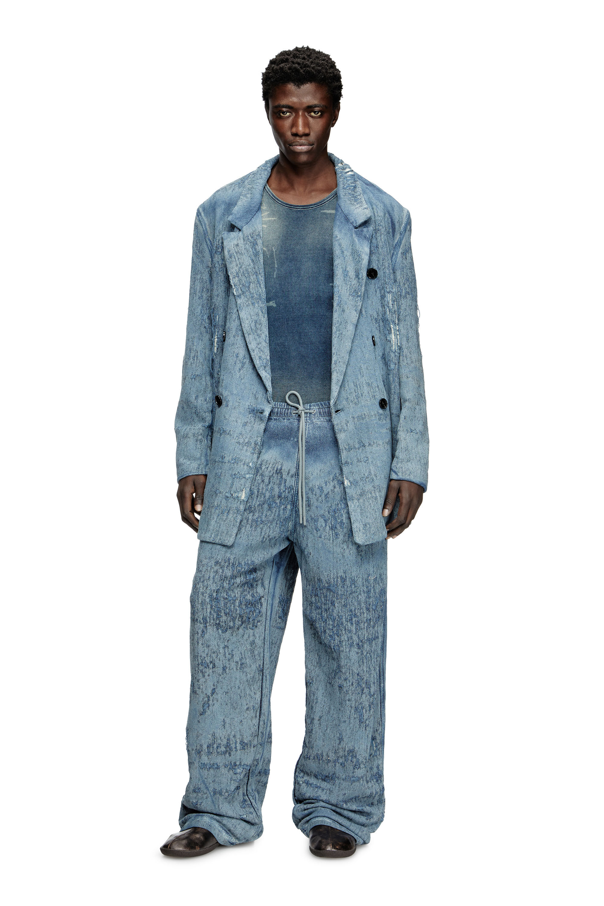 Diesel - D-PEKKA-FSG2, Unisex's Blazer in ultra-destroyed jacquard denim in Light Blue - 1
