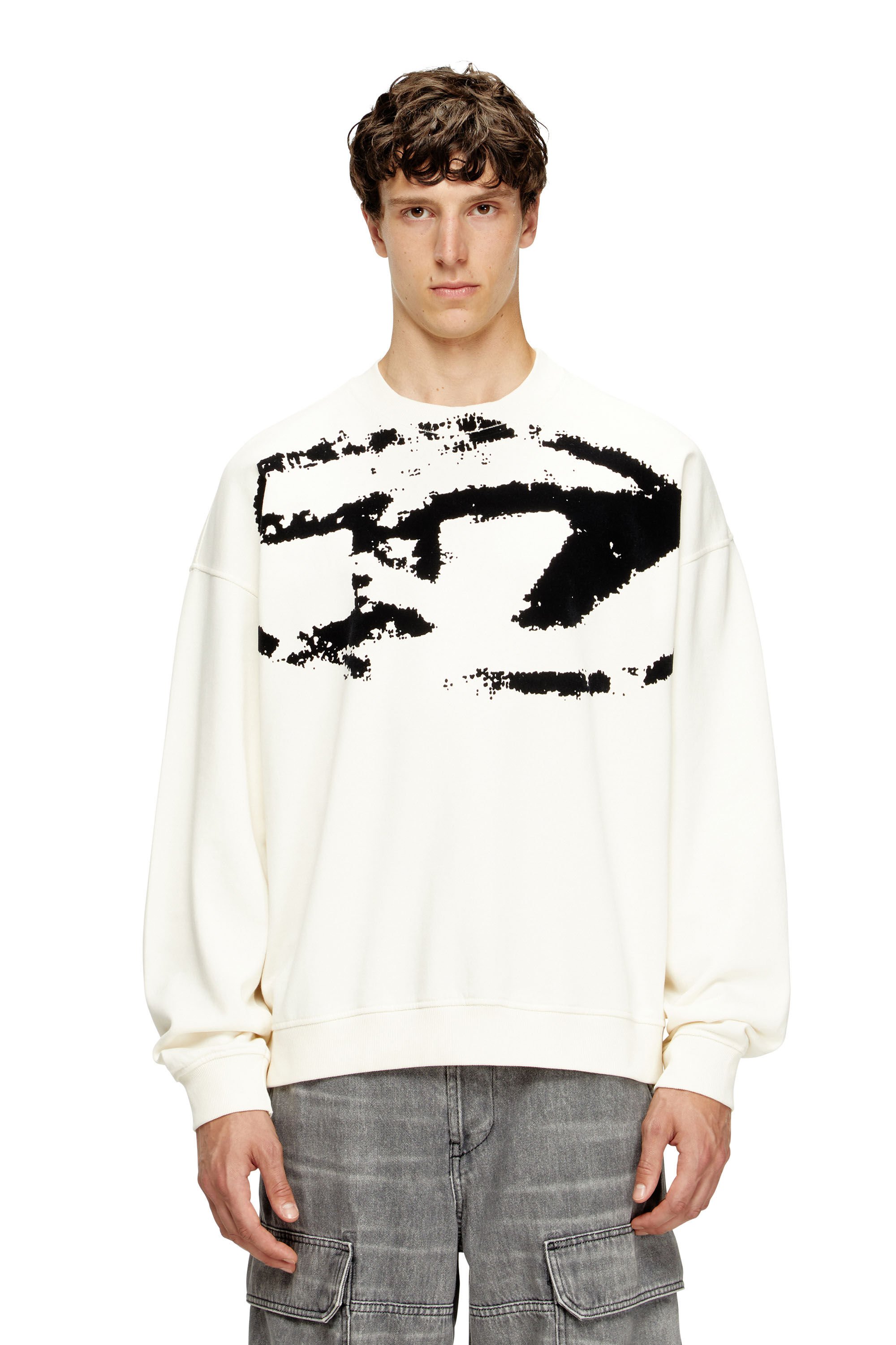 Diesel - S-BOXT-N5, Man's Sweatshirt with distressed flocked logo in White/Black - 3