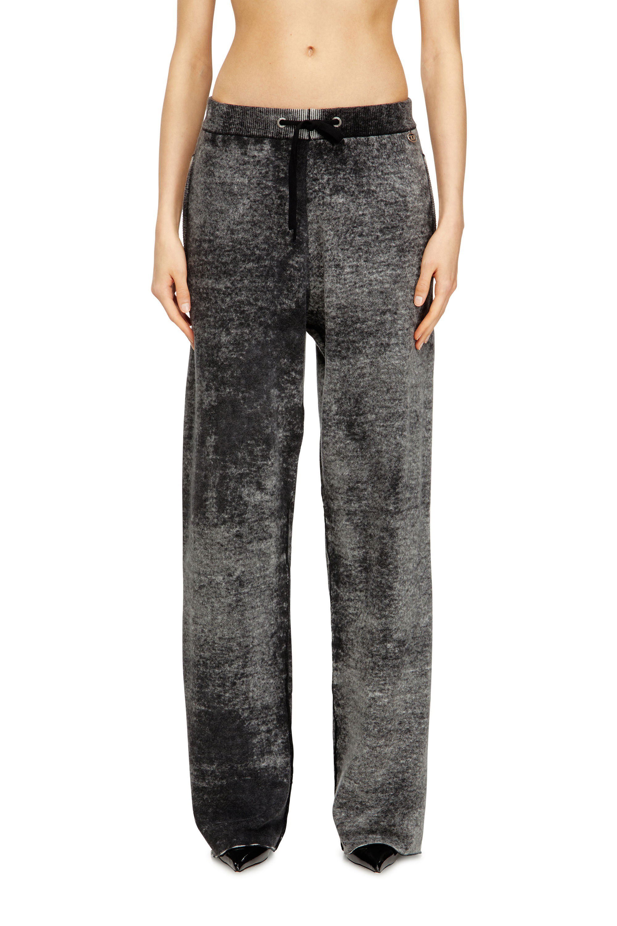 Diesel - M-HONORINE, Woman's Reverse-print knitted wool track pants in Dark grey - 3