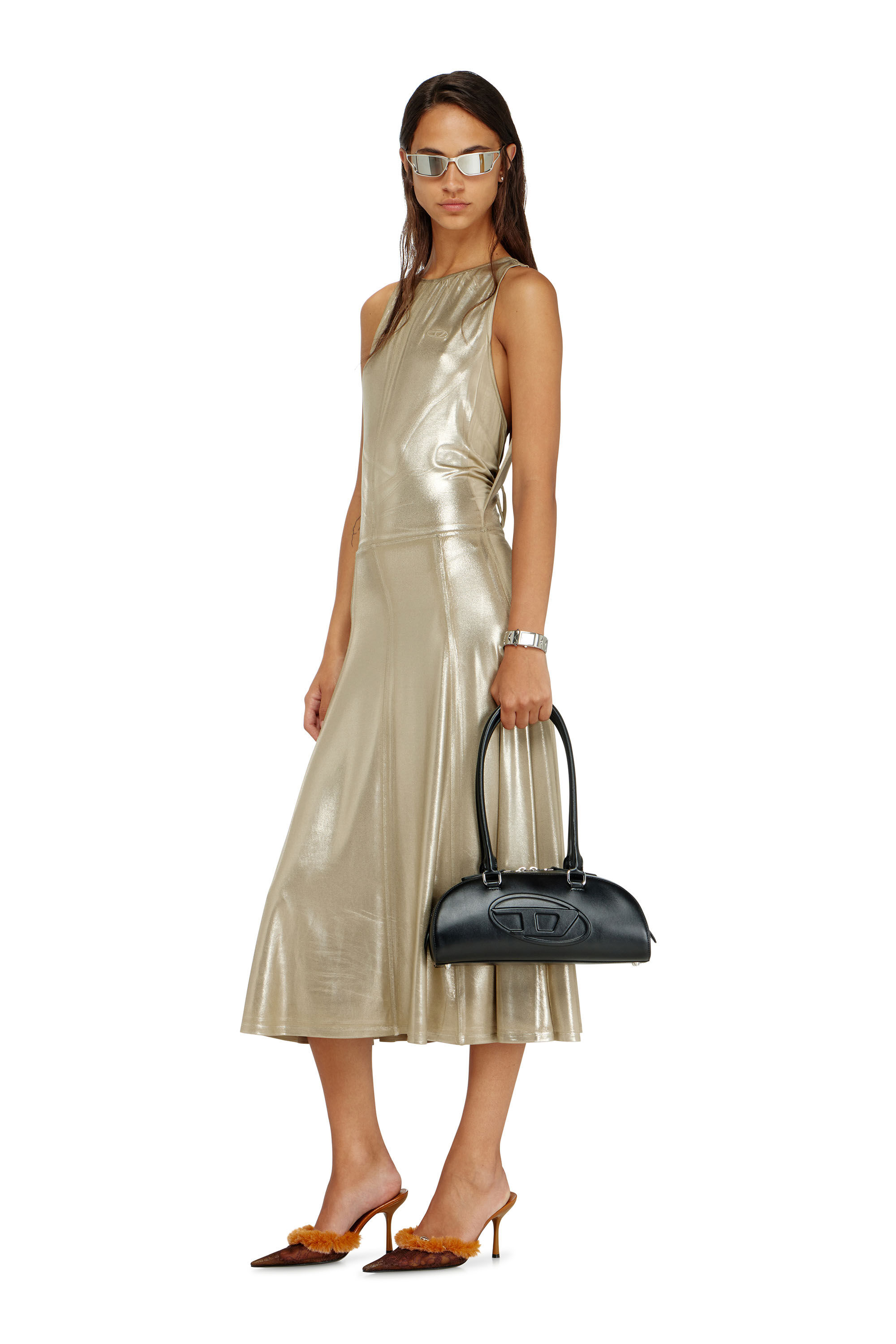 Diesel - D-DYVYNY, Woman's Fluid metallic midi dress with open back in null - 1