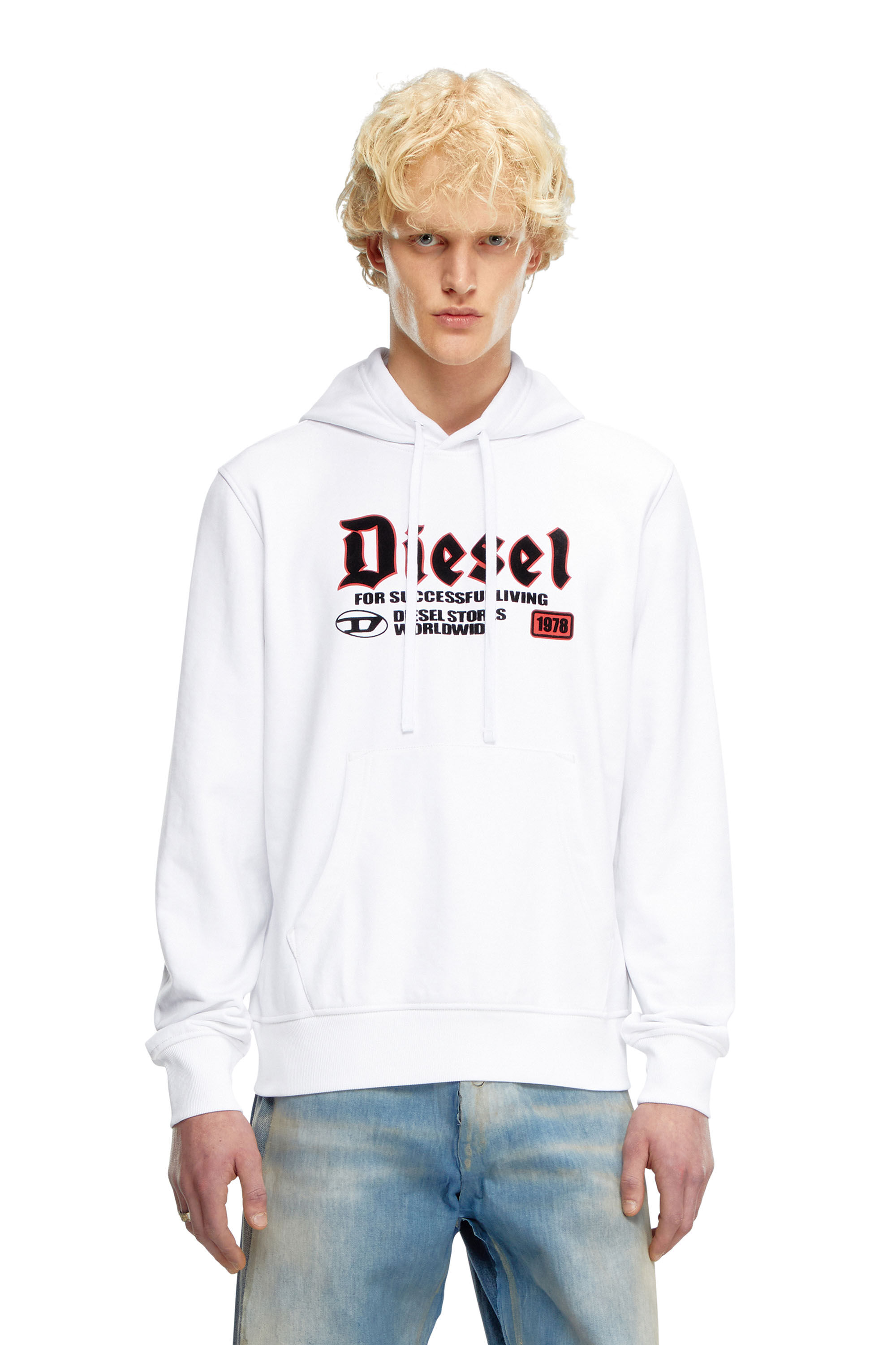 Men s Hoodie with flocked logo White Diesel