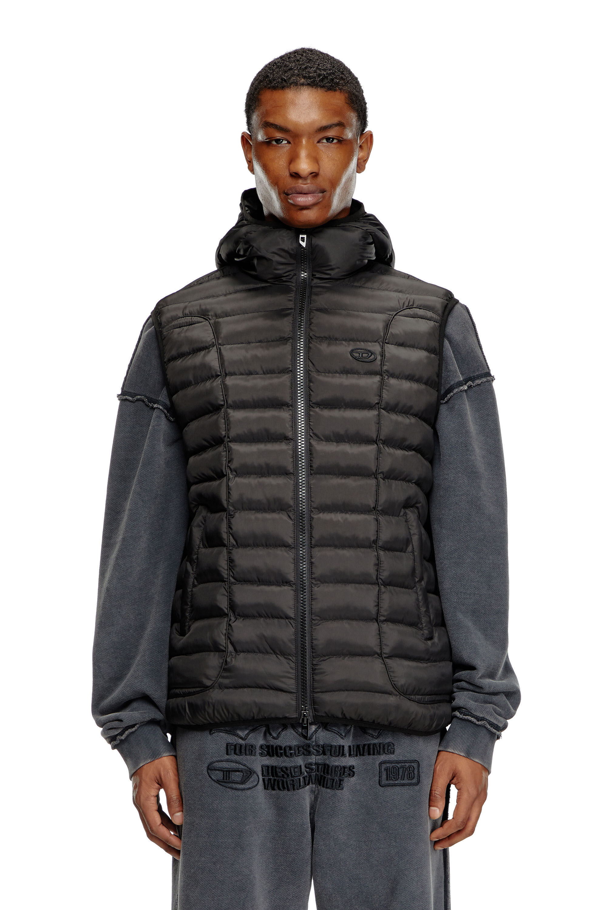 Men's Hooded puffer vest in light nylon | Black | Diesel