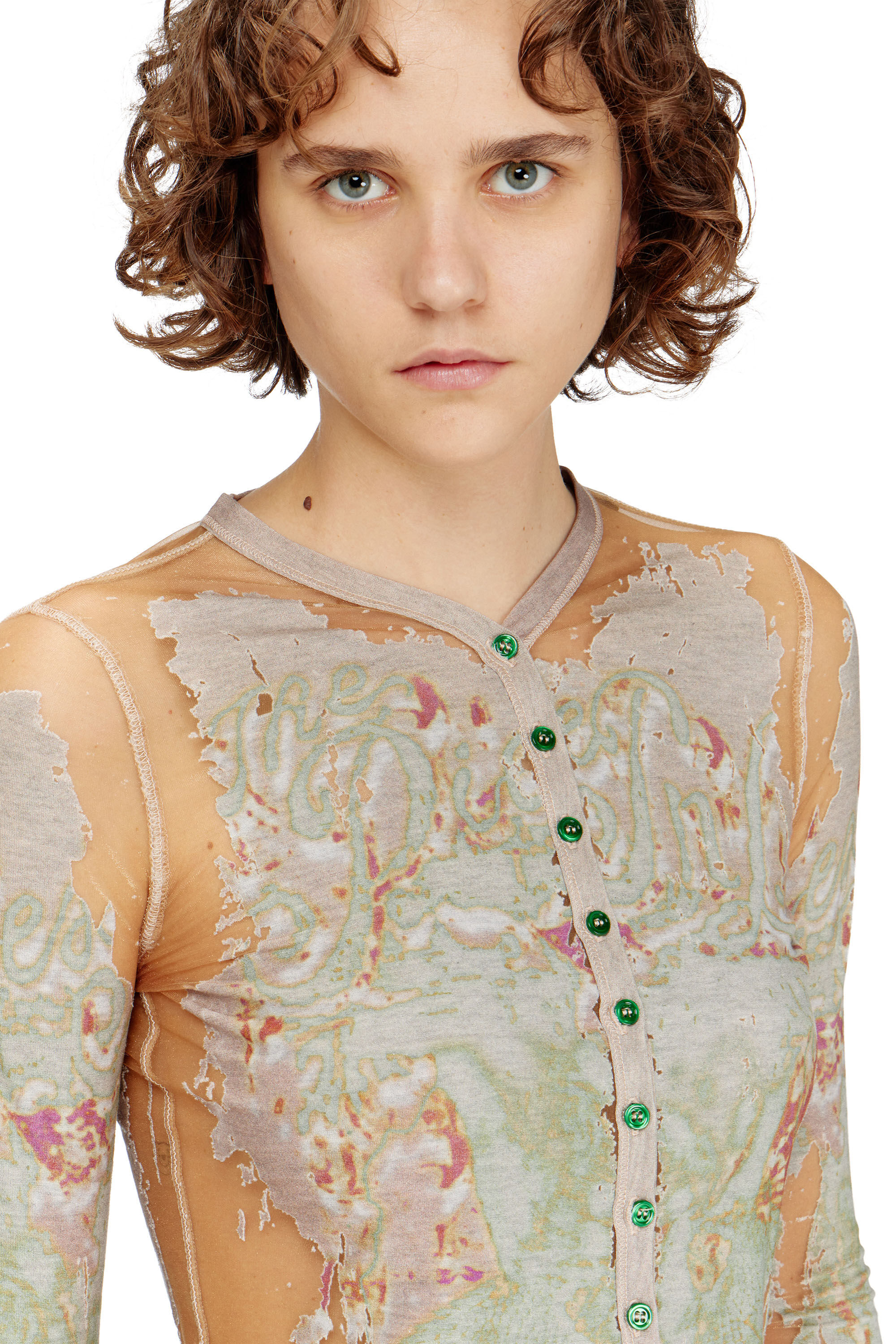 Diesel - T-GABRY, Woman's Cardigan top in printed devor&eacute; jersey in Light Brown - 5