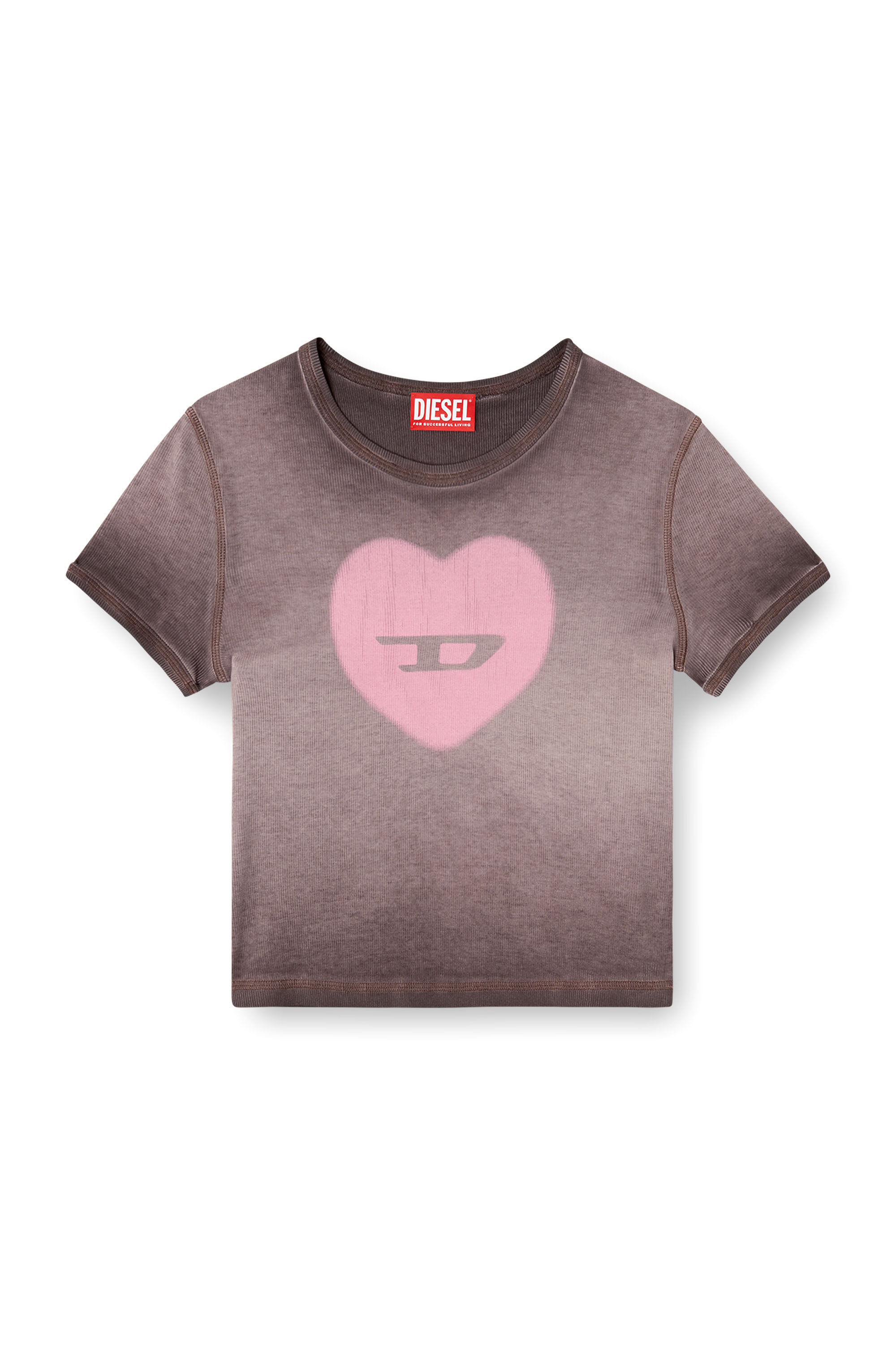 DIESEL ハート Tシャツ　グレー Women's Ribbed T-shirt with watercolour heart D | Violet