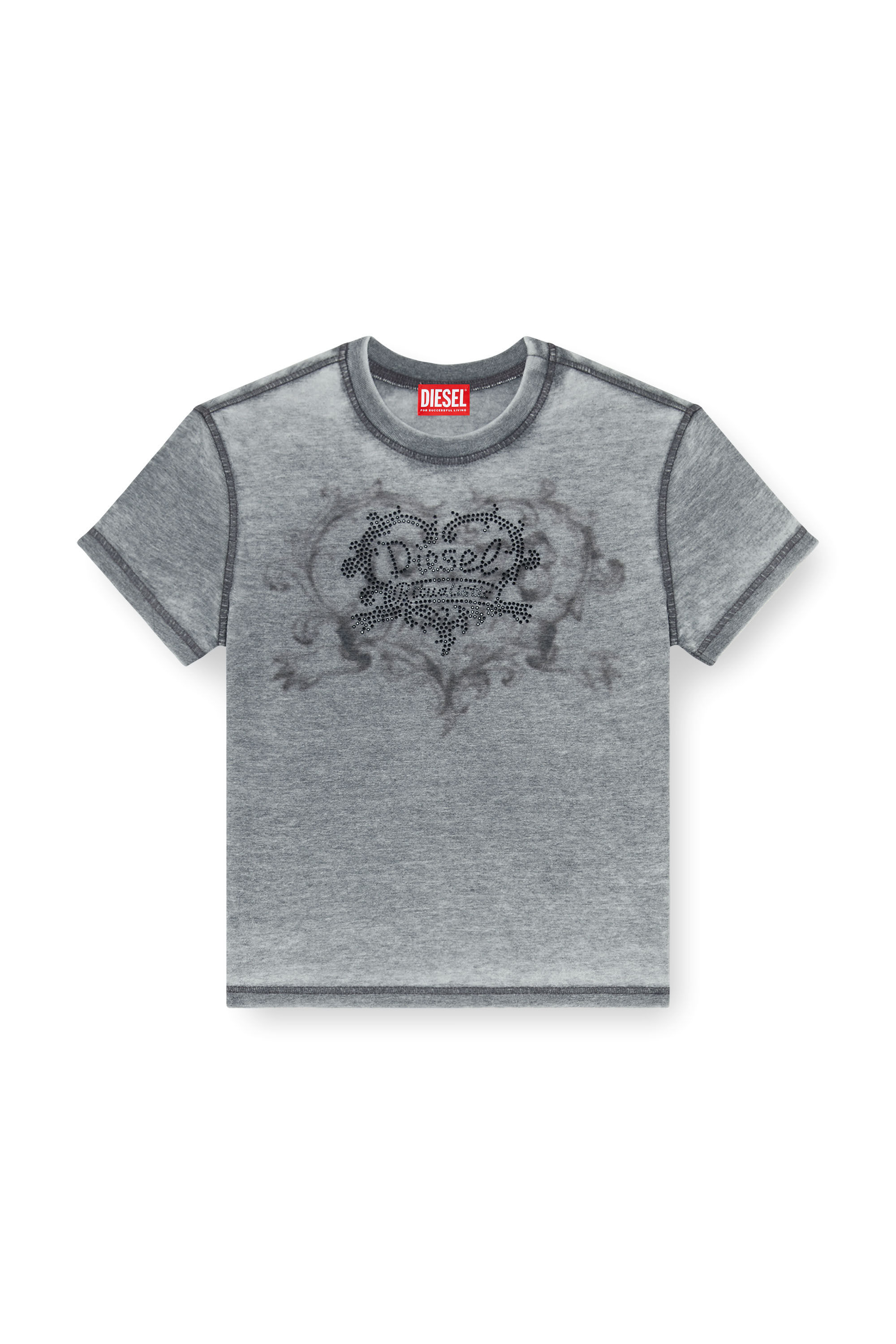 Diesel - T-ILA-AA1, Woman's Jersey t-shirt with rhinestones and burnout effect in Grey - 2