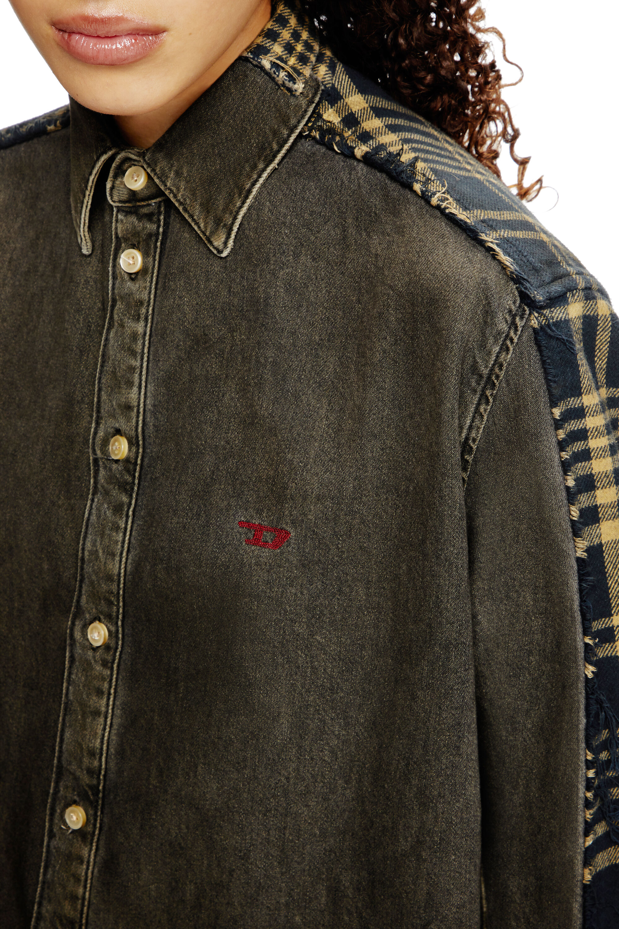 Diesel - Shirt Dieseloves 5A, Unisex's Overdyed denim and check and shirt in Black/Blue - 4