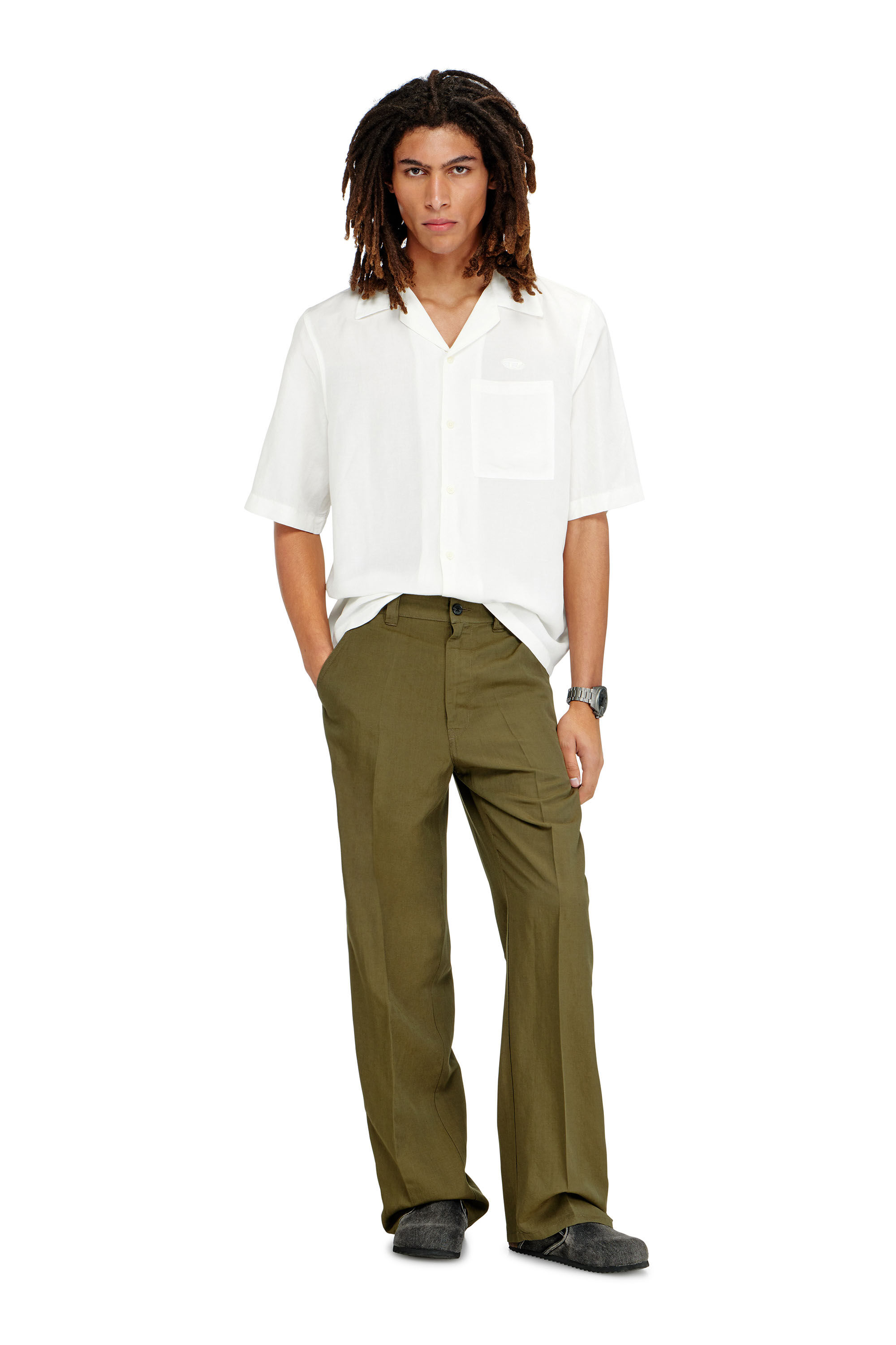 Men's Linen-blend pants with wide leg | Green | Diesel GR
