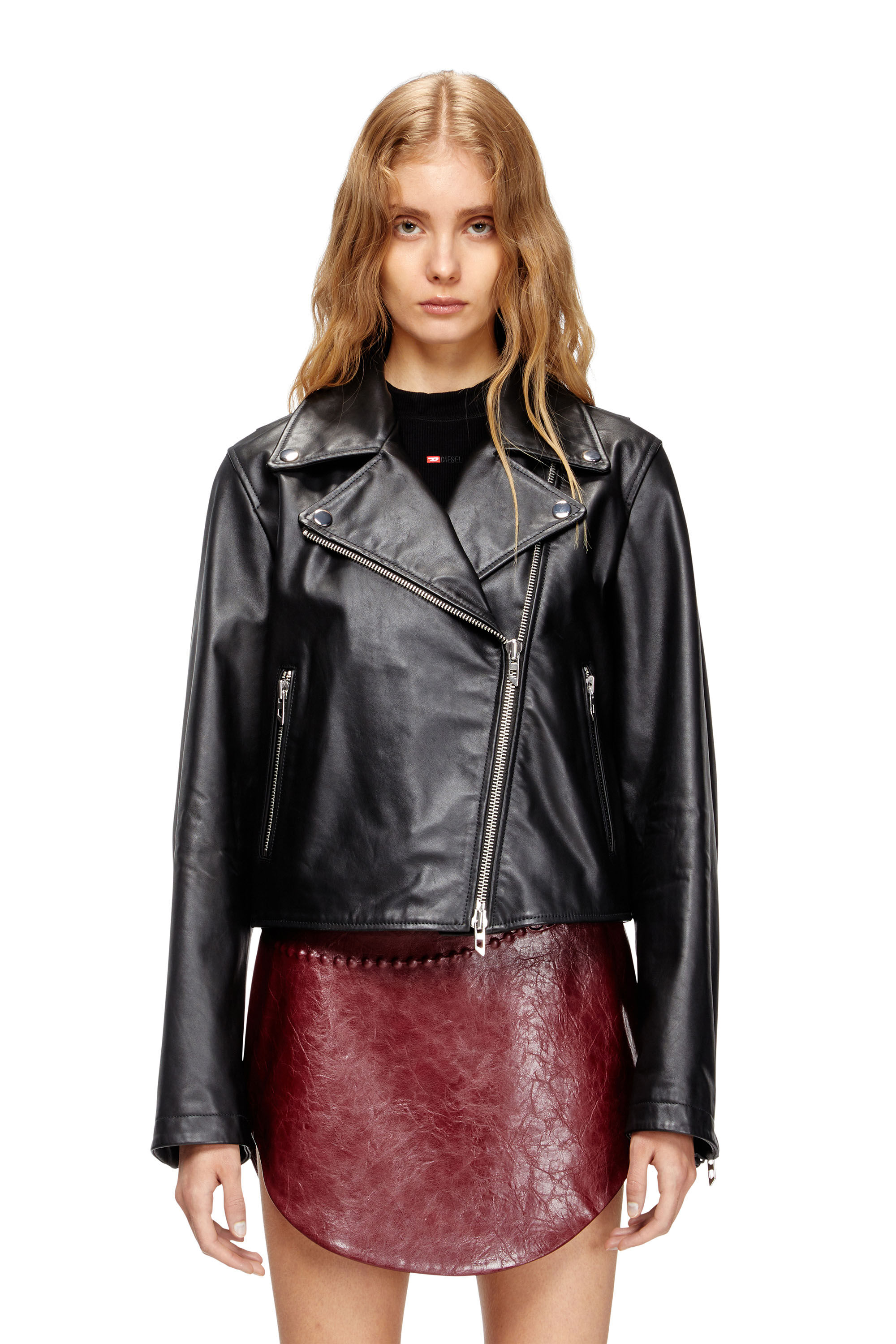 Women's Biker jacket in waxed leather | Black | Diesel