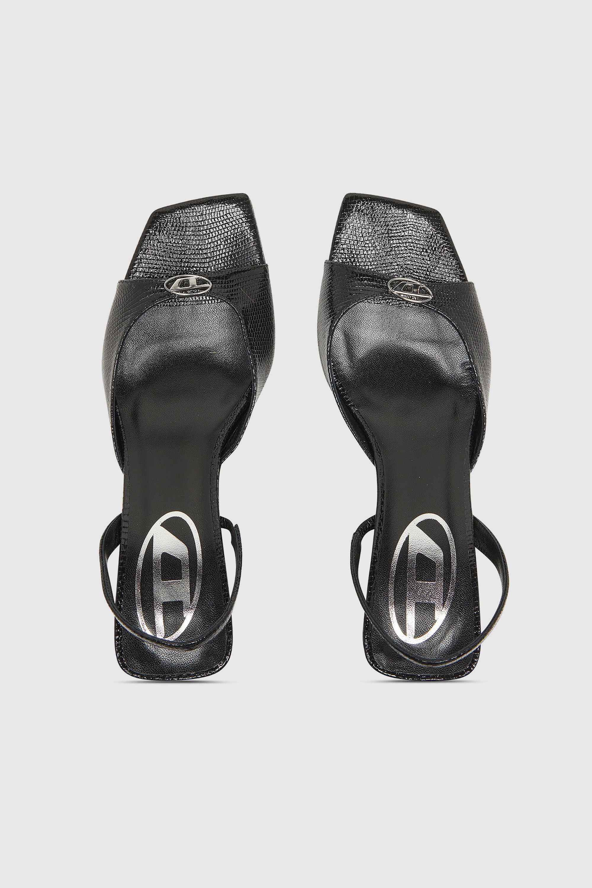 Diesel - D-AMBER 75 SANDAL, Woman's D-Amber-Slingback sandals in lizard-effect leather in Black - 4