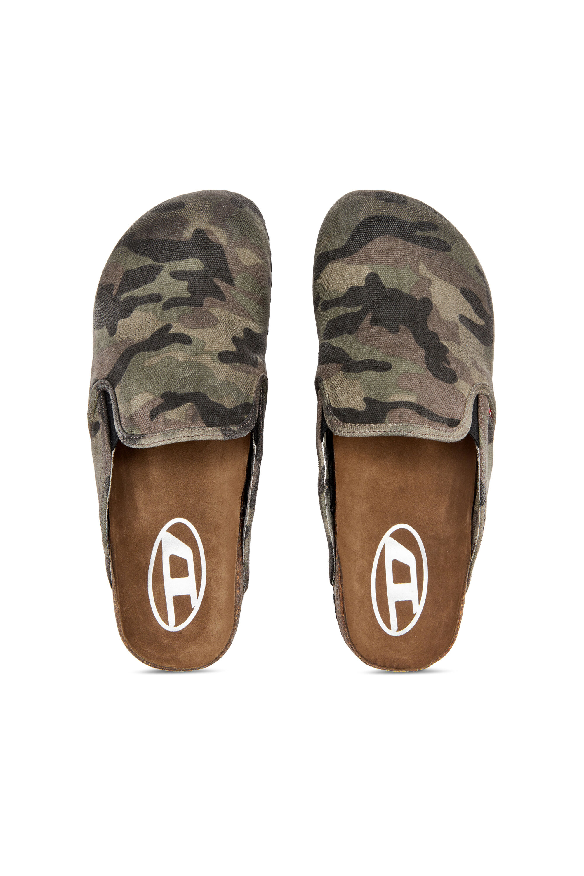 Diesel - D-WOODSTOCK SLIP-ON, Man's D-Woodstock-Camo-canvas mules in Military Green - 4