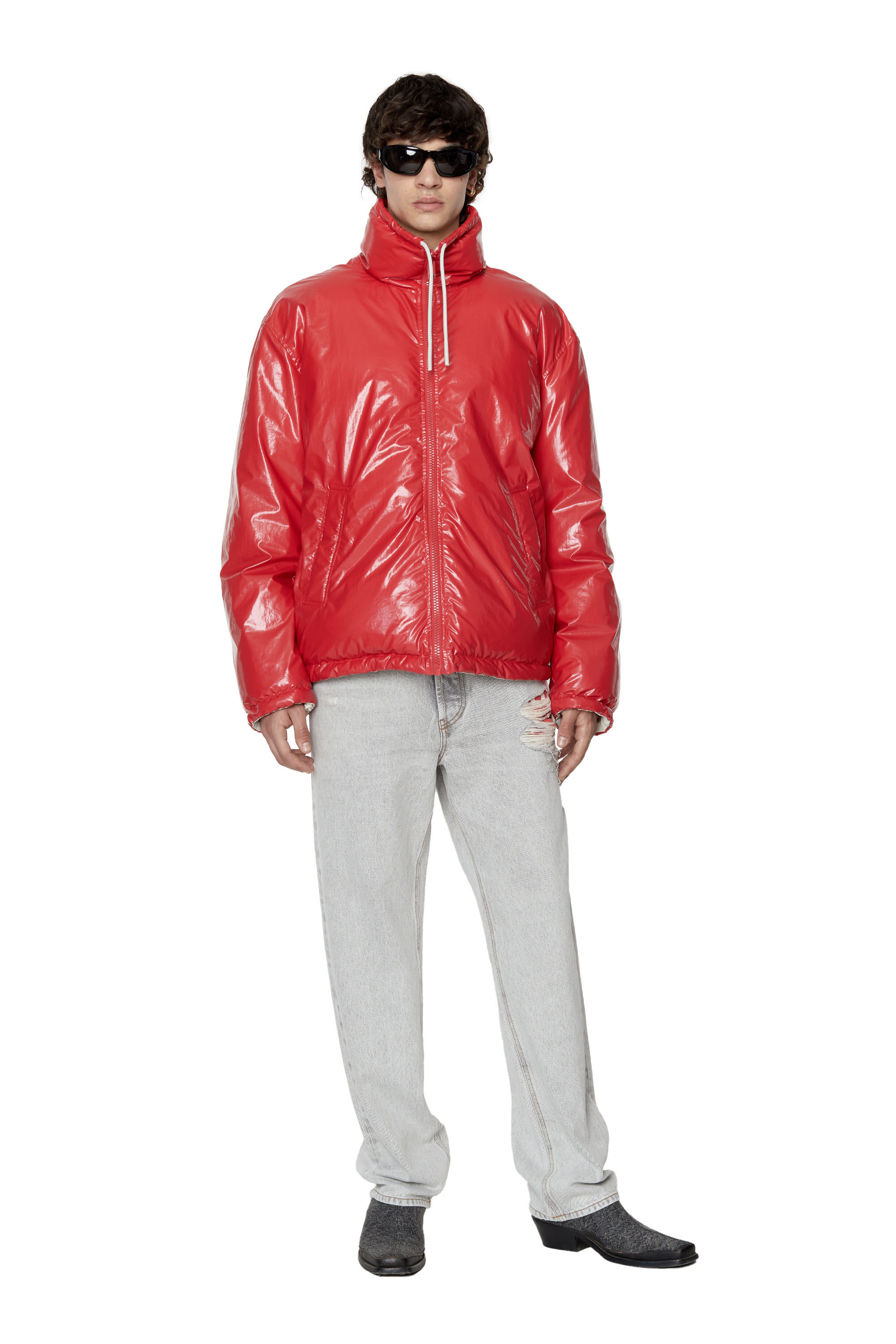 Glossy red store puffer jacket