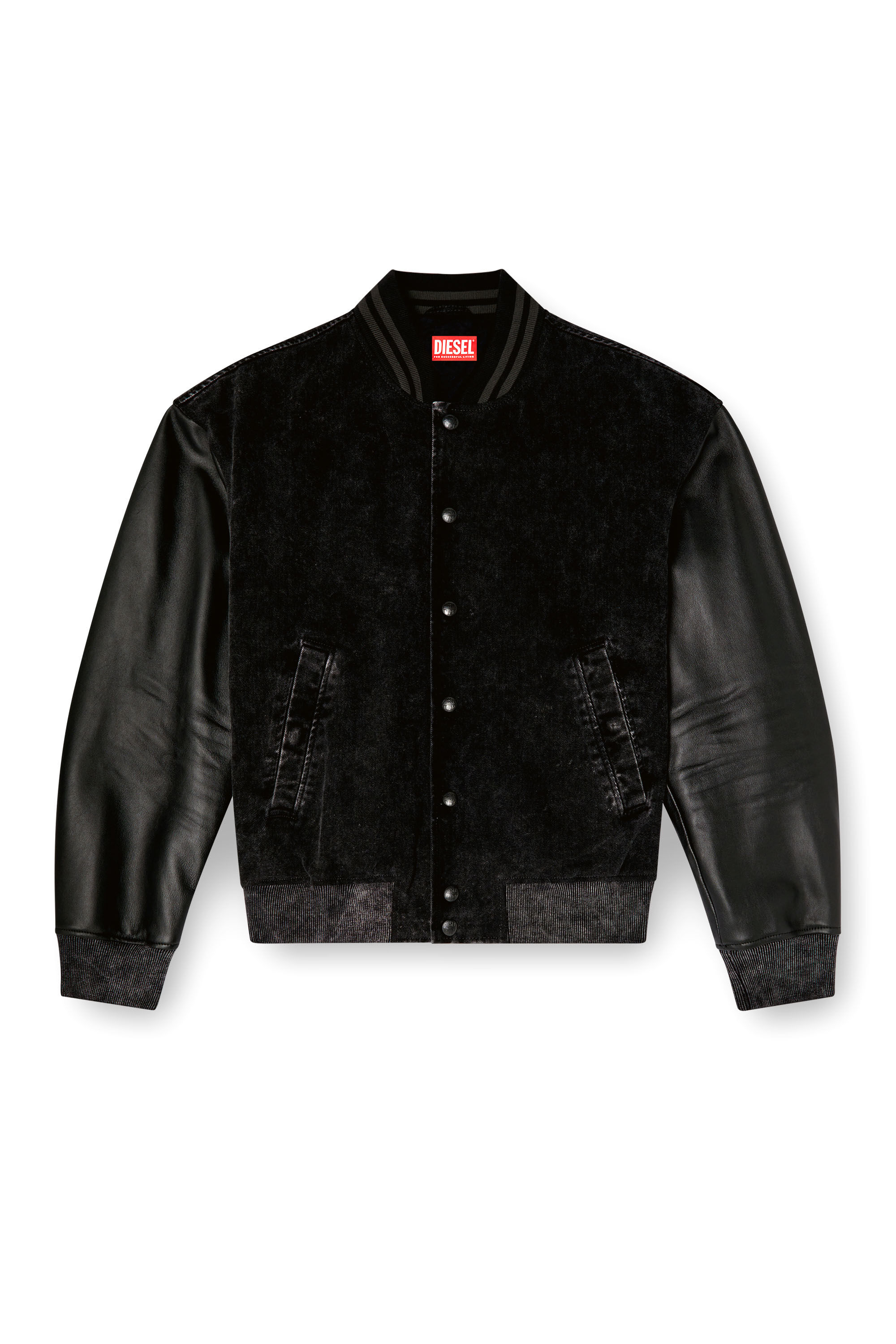 Diesel - L-NYN, Man's Denim and leather bomber jacket in Black - 2