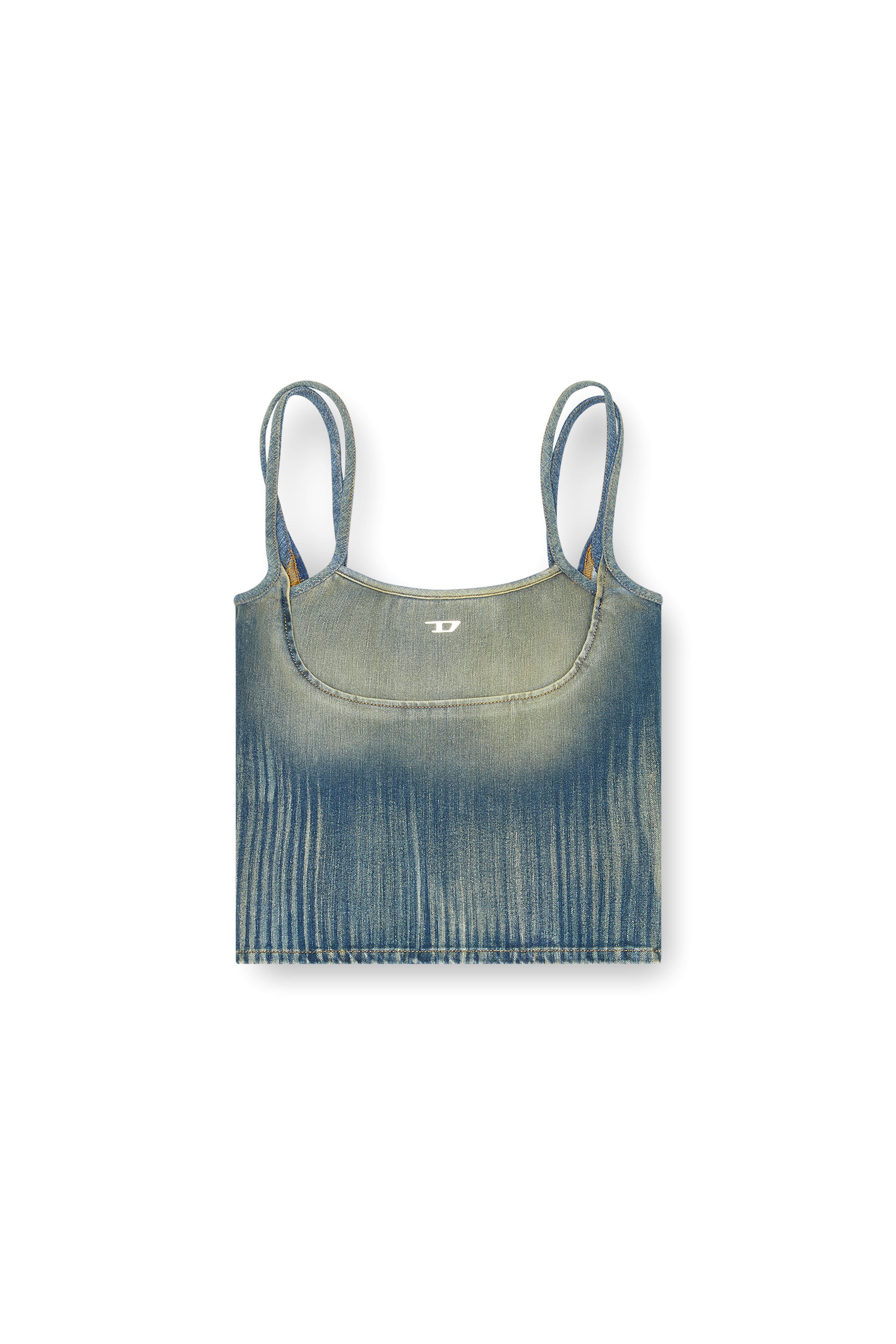 Diesel - DE-MADDY-S, Woman's Crop top in light streaky denim in Medium blue - 2