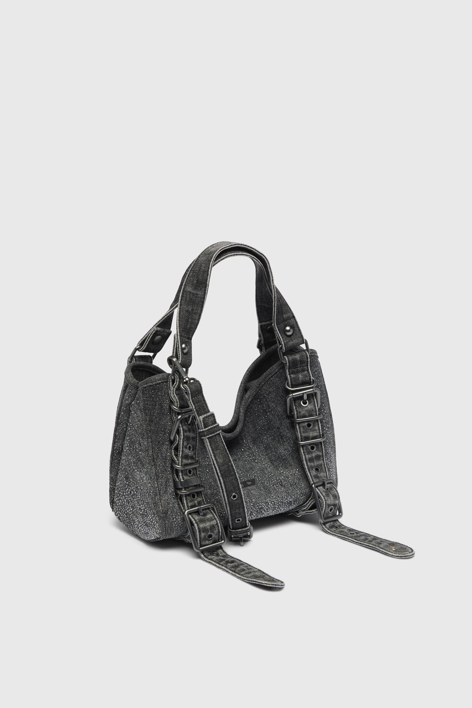 Diesel - D-ONE TOPHANDLE S, Woman's D-One-Small top-handle bag in crystal solarised denim in Black - 3