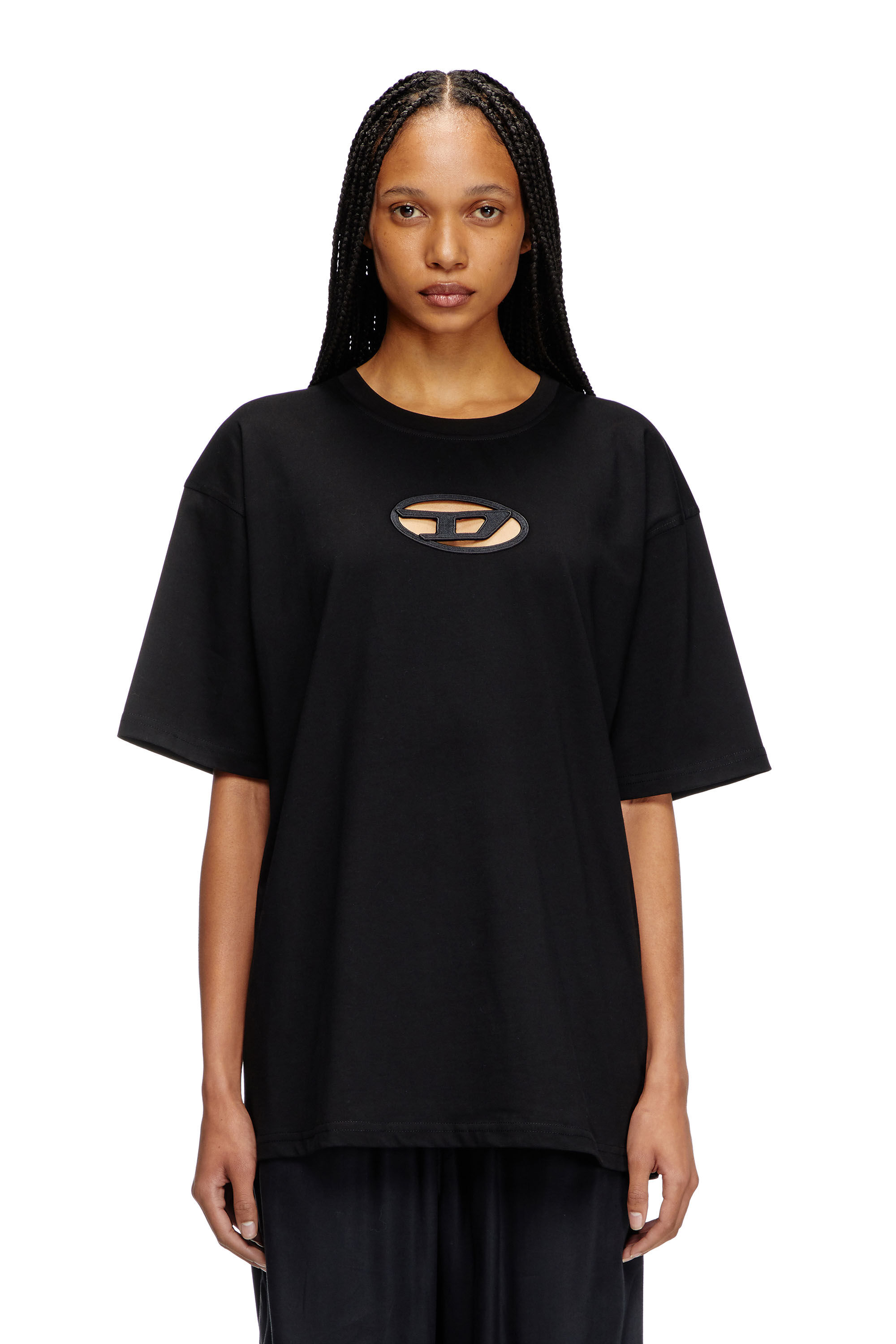 Women's T-shirt with embroidered Oval D | Black | Diesel