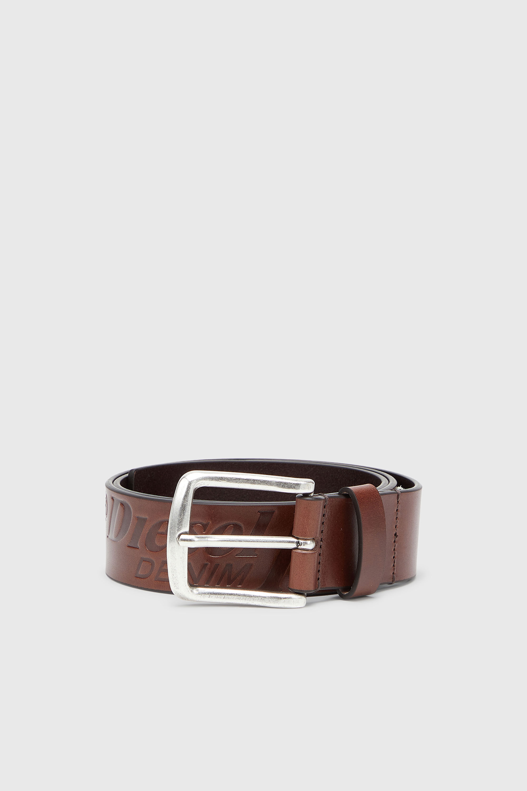 Diesel - B-FLAG-D EMBOSSED, Man's 4 cm leather belt with engraved logo in Brown - 1
