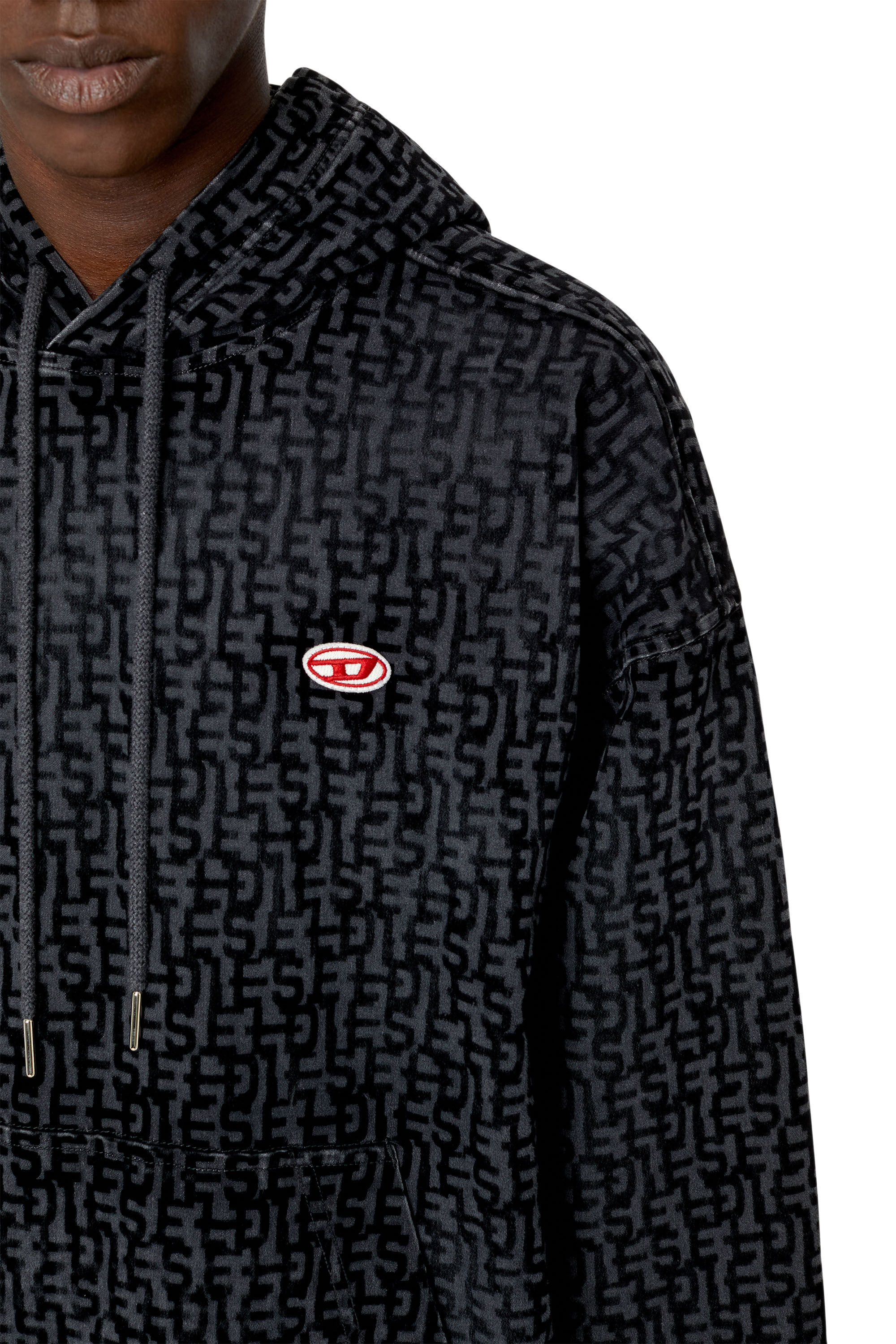 Diesel - D-UM-RIB TRACK DENIM HOODIE, Black/Dark grey - Image 6