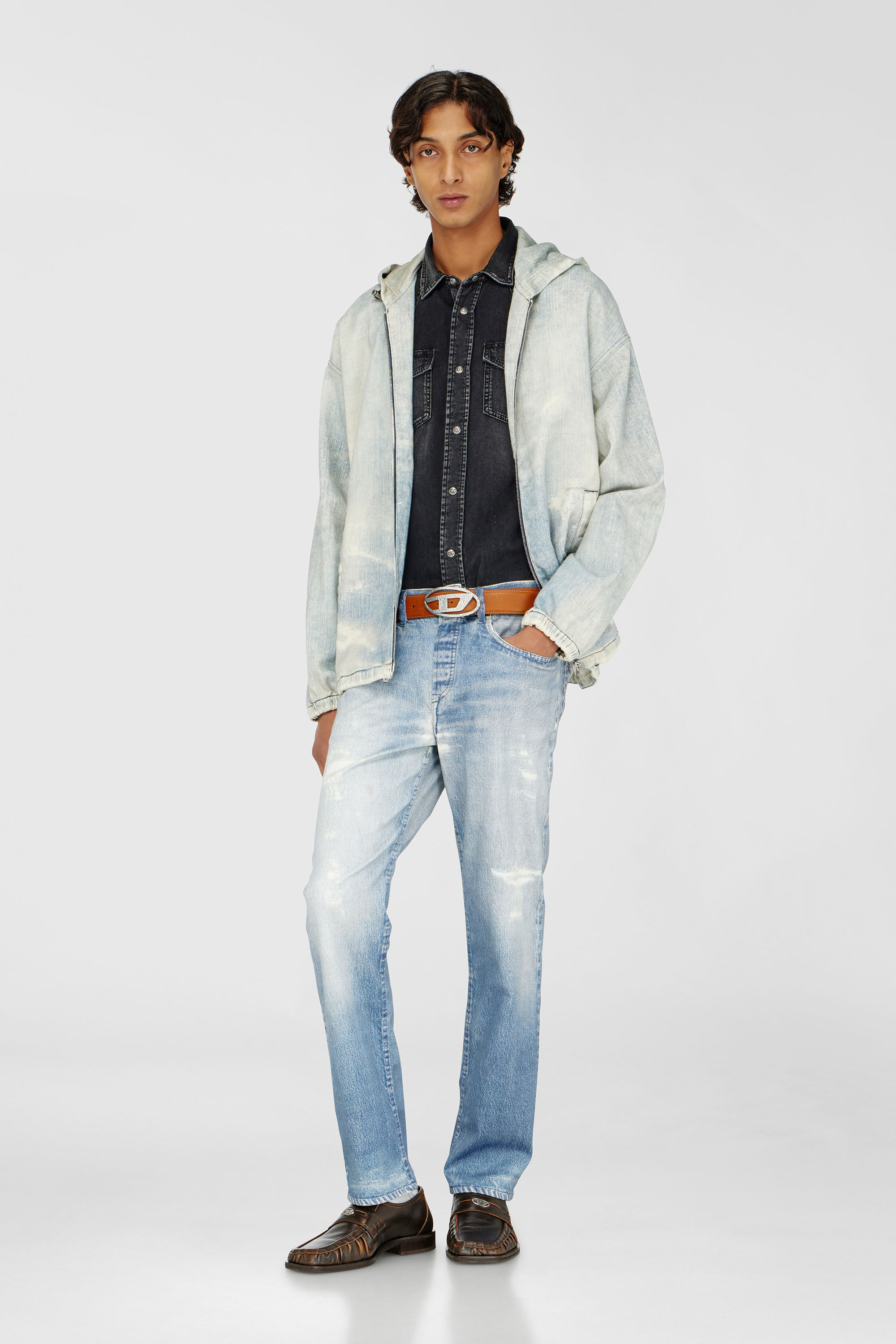 Diesel - D-WYNNY JOGG, Man's Hooded JoggJeans jacket with trompe l&rsquo;oeil in Light Blue - 1
