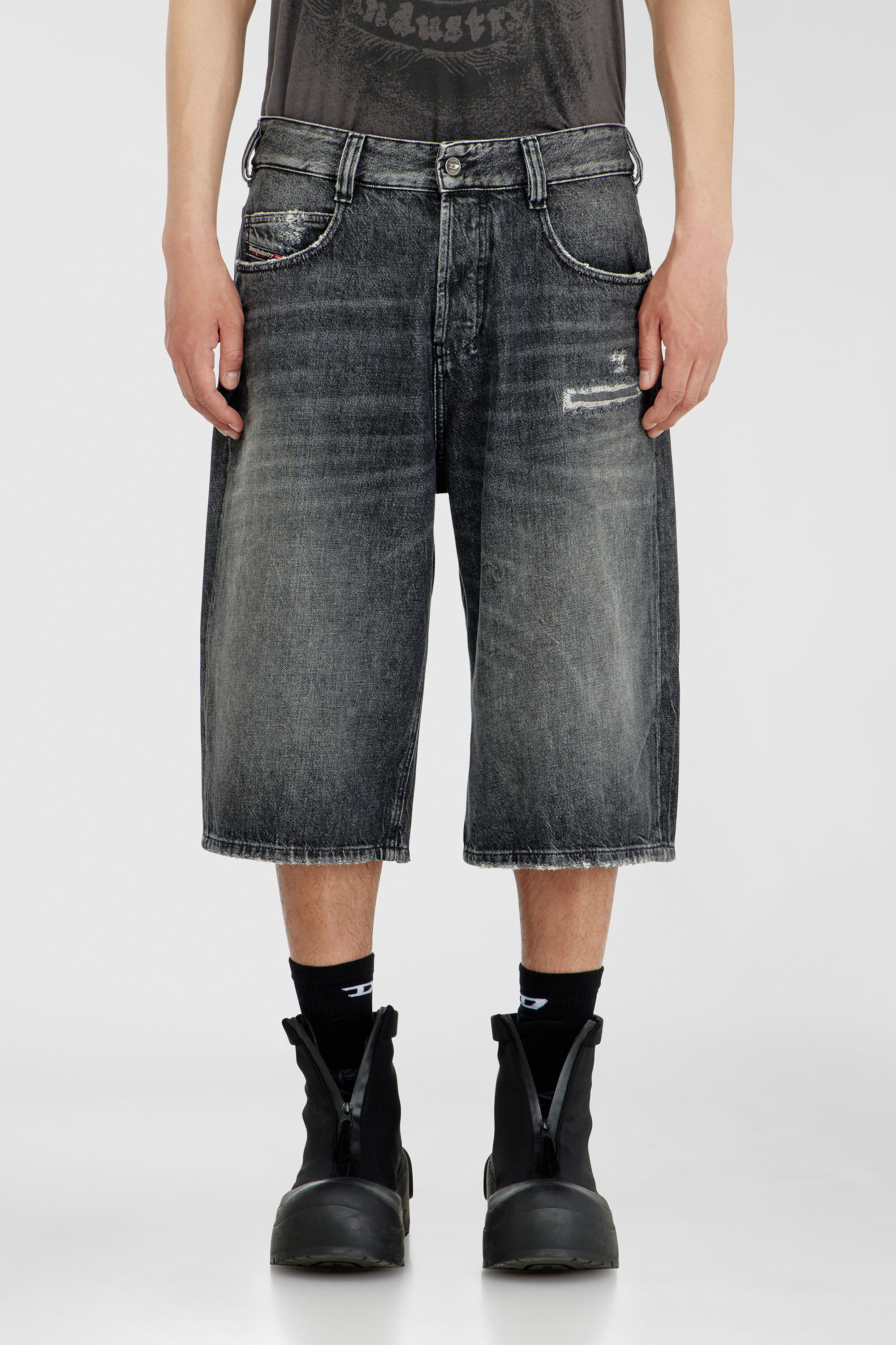 Diesel - D-ENIM-M-SHORT, Unisex's Denim relaxed shorts with abrasions in Dark grey - 3