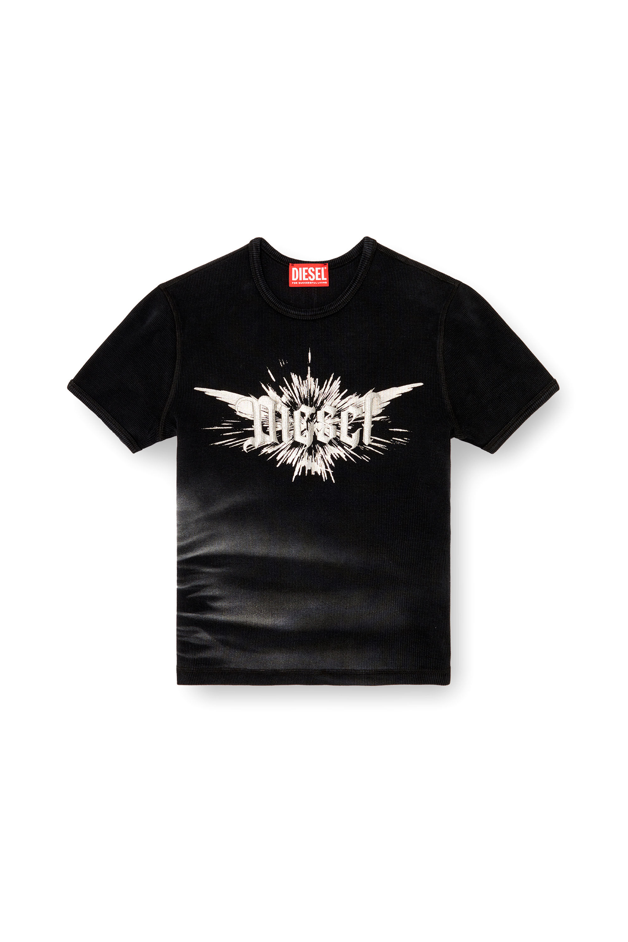 Diesel - T-ELE-LONG-P2, Woman's T-shirt with winged Diesel foil print in Black - 2