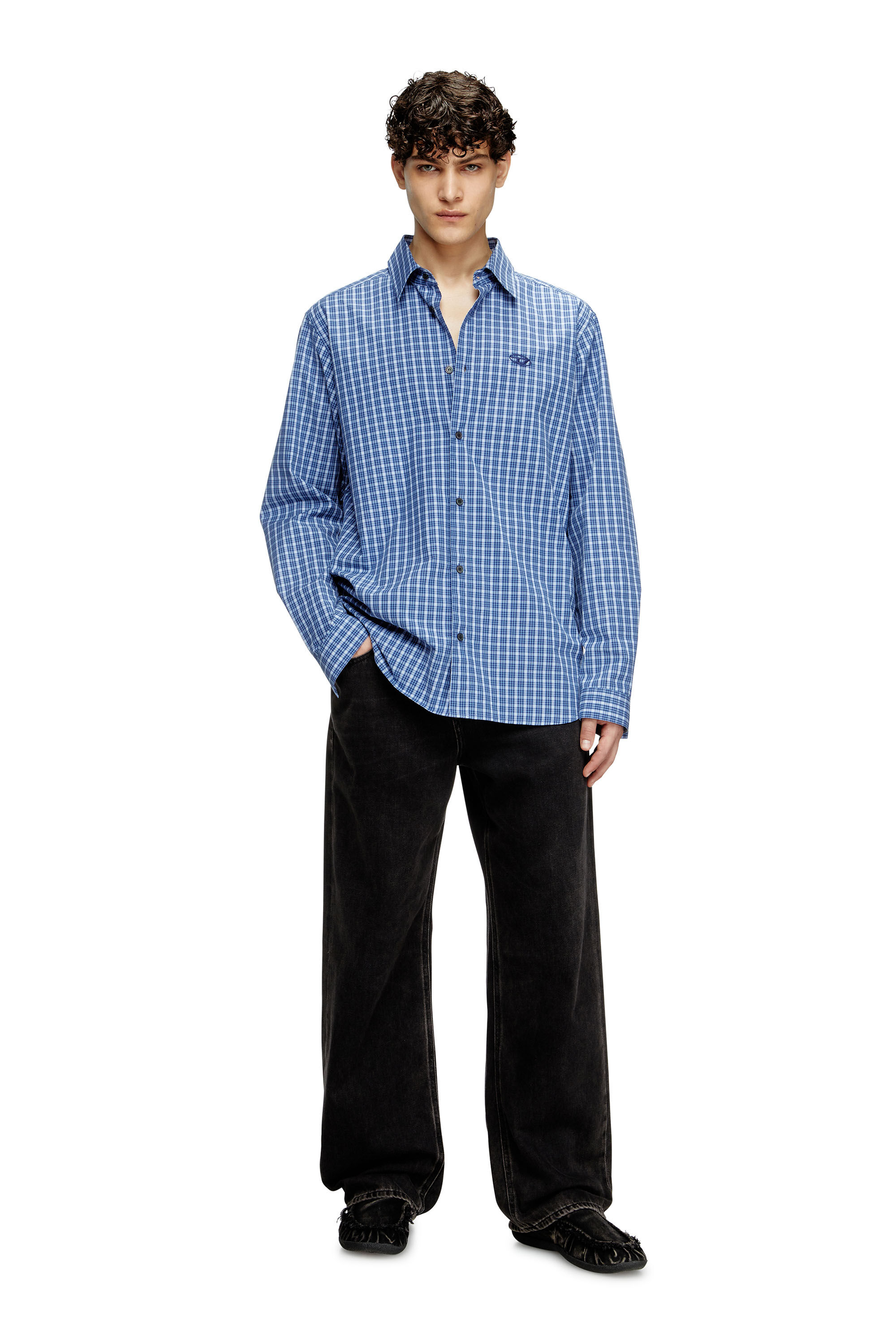 Diesel - S-SIMPLY-DLBV, Man's Checked shirt with Oval D embroidery in Blue - 1