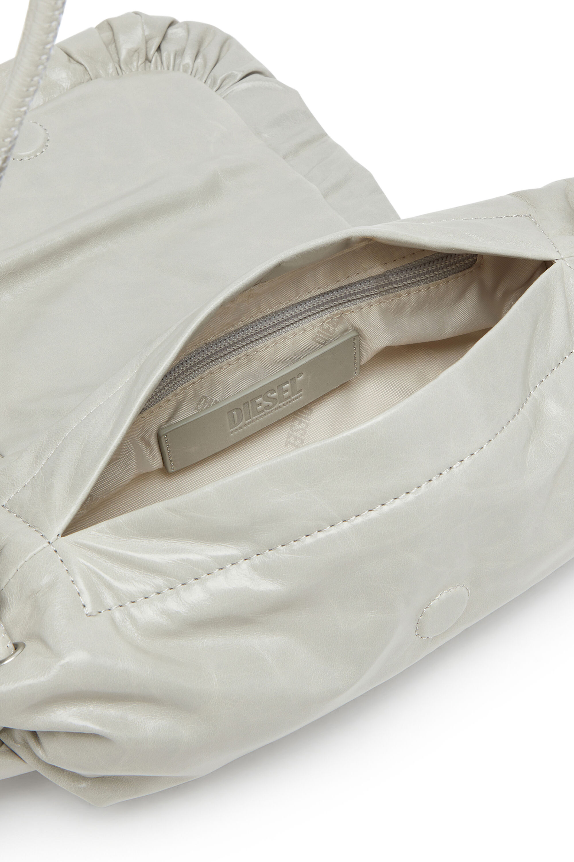 Diesel - SCRUNCH-D SHOULDER S, Woman's Scrunch-D S-Shoulder bag in scrunched leather in White - 3