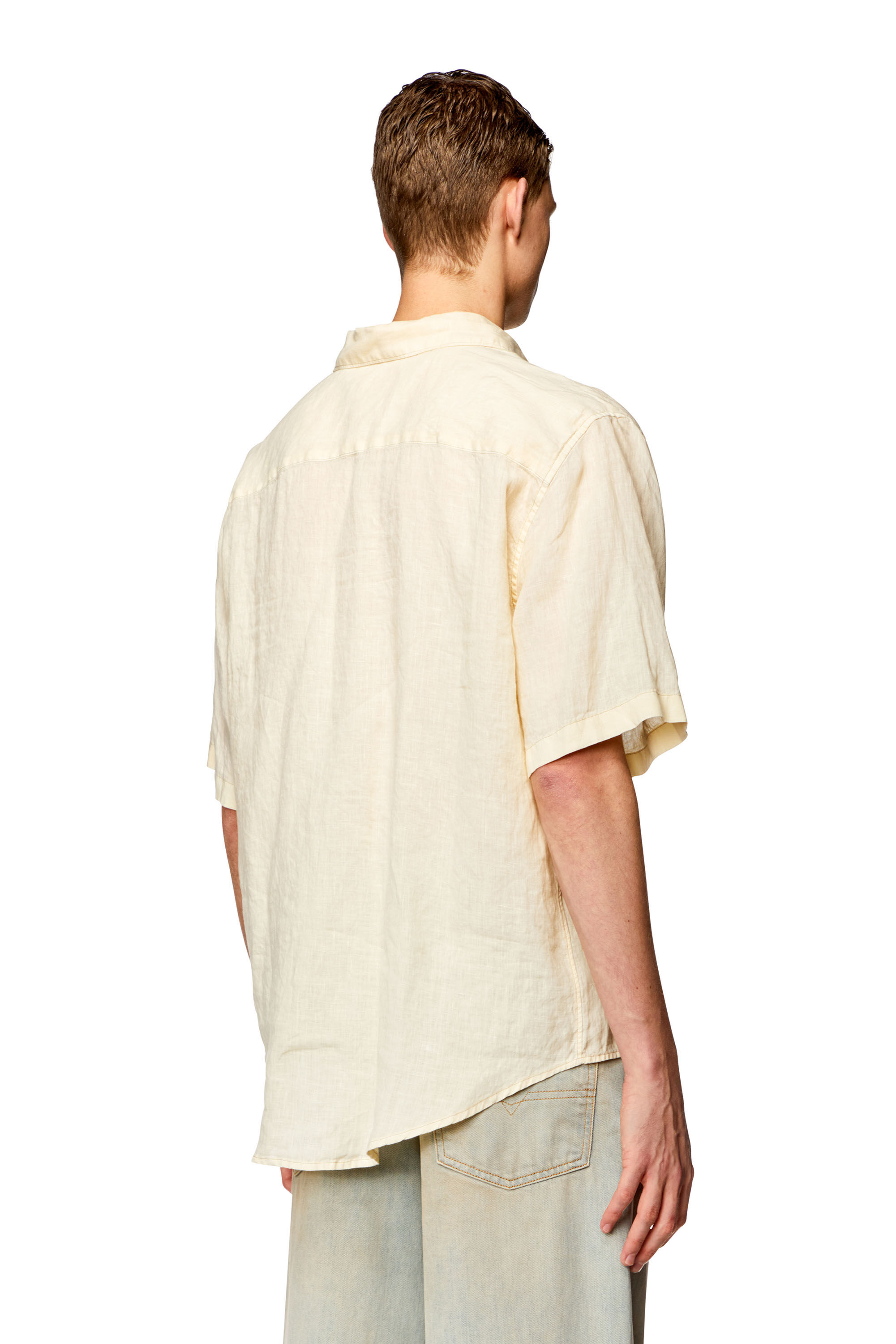 Diesel - S-EMIL-SHORT, Man Short-sleeve linen shirt in Beige - Image 4