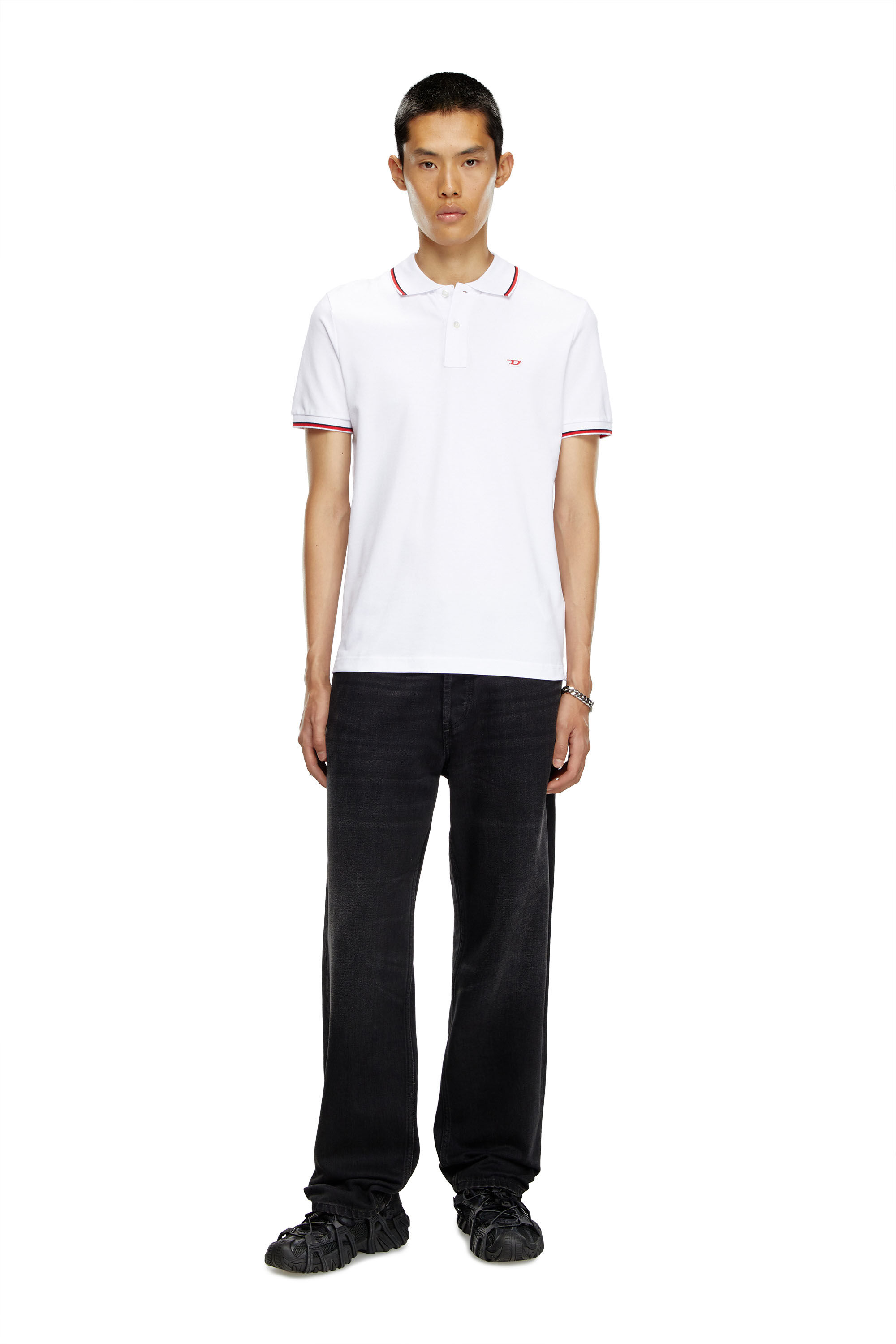 Diesel - T-SMITH-D, Man Polo shirt with striped trims in White - Image 1