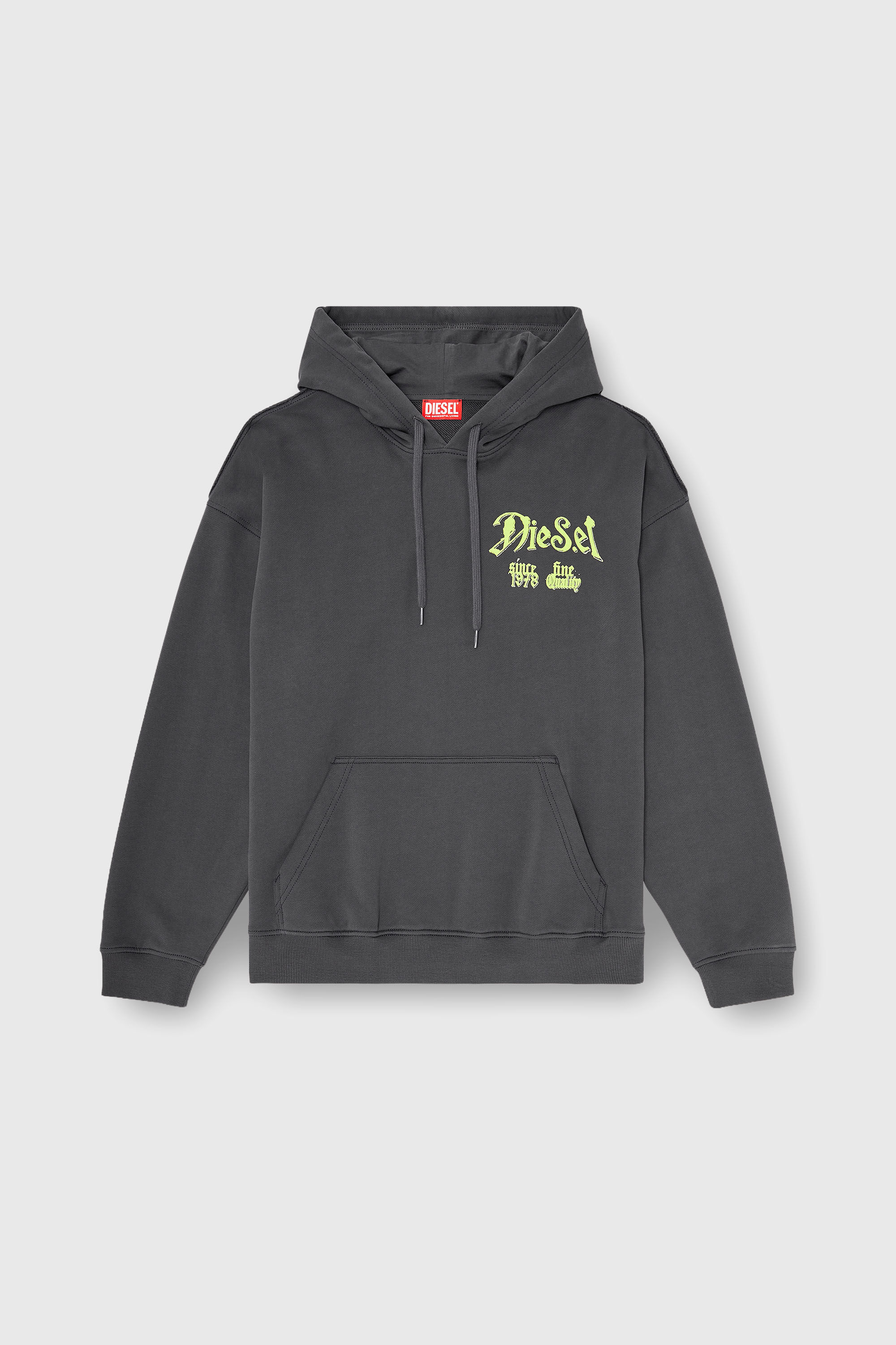 Diesel - S-BOXT-HOOD-AA2, Man's Cotton hoodie with flocked graphics in Dark grey - 2