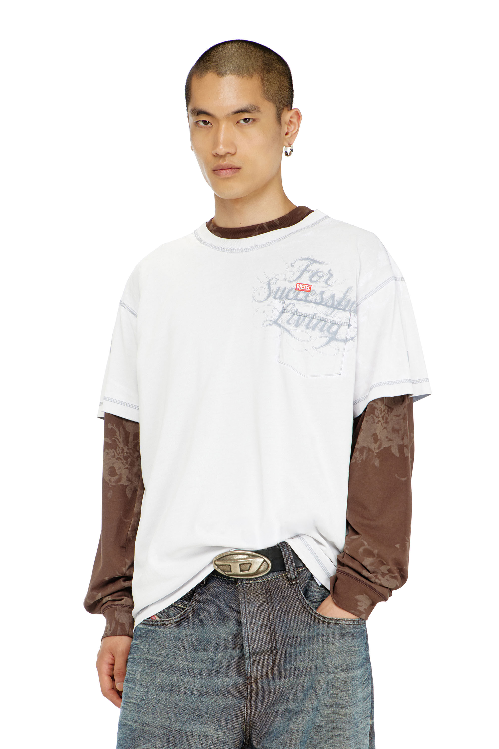 Diesel - T-NORM-POCKET-AA1, Man's T-shirt with chest pocket and graphic print in White - 3