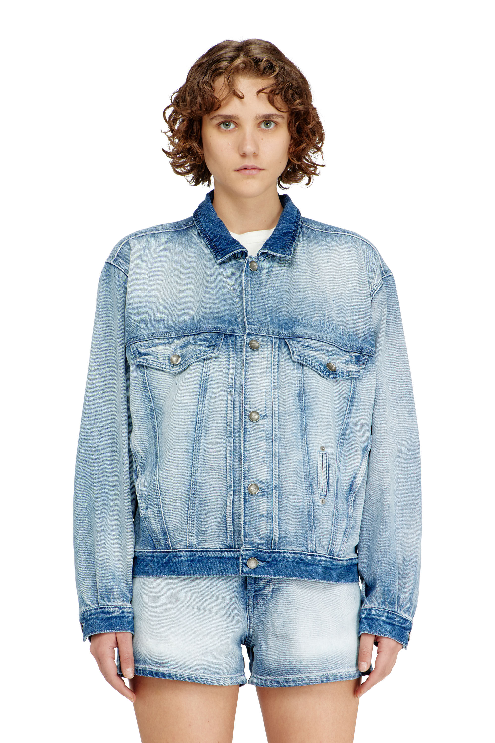 Diesel - D-DENVER-FSI1, Unisex's Trucker jacket in medium-light skeleton denim in Light Blue - 6