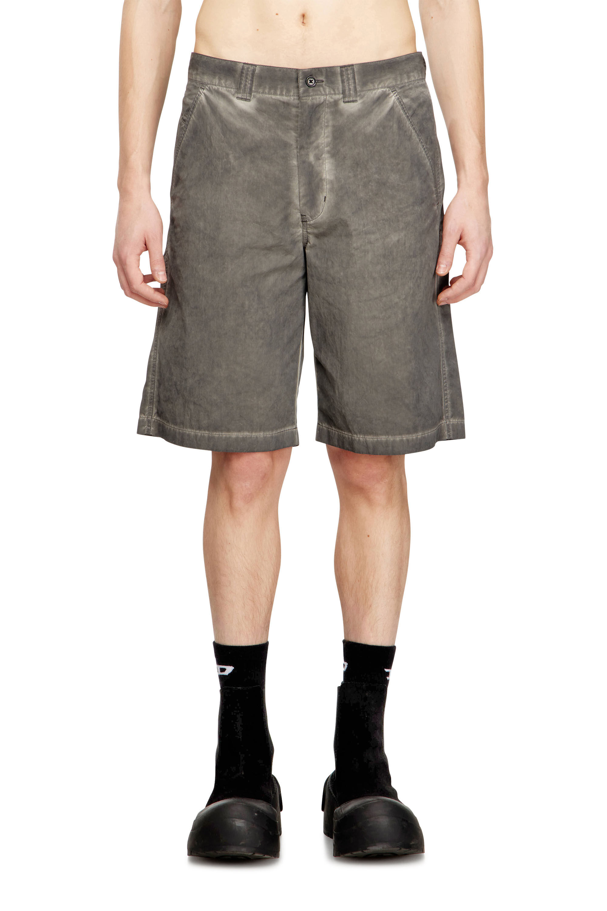 Diesel - P-HANT-CHINO-SHORT-TREAT, Man's Nylon-cotton shorts with pigment dye in Grey - 3