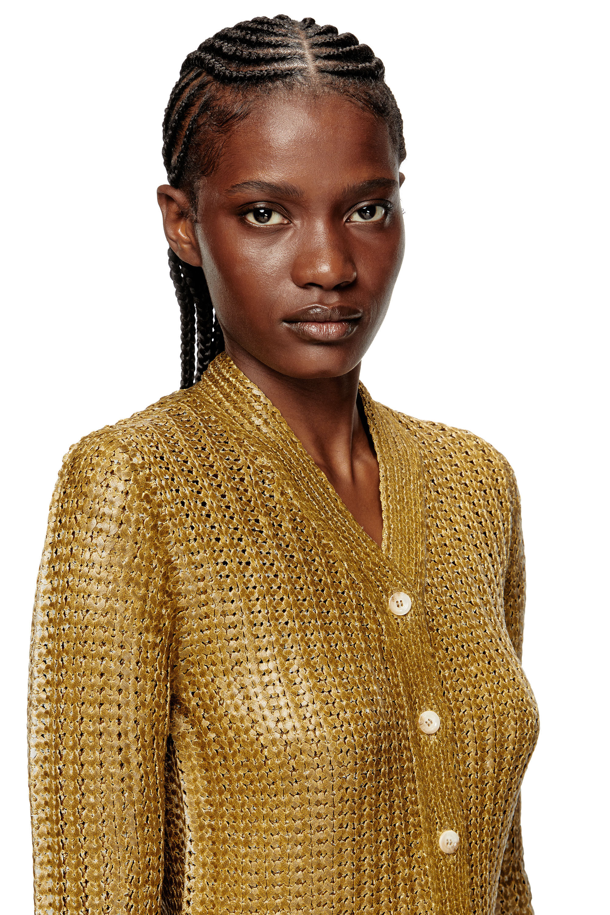 Women's Ribbed cardigan with shiny effect | Brown | Diesel