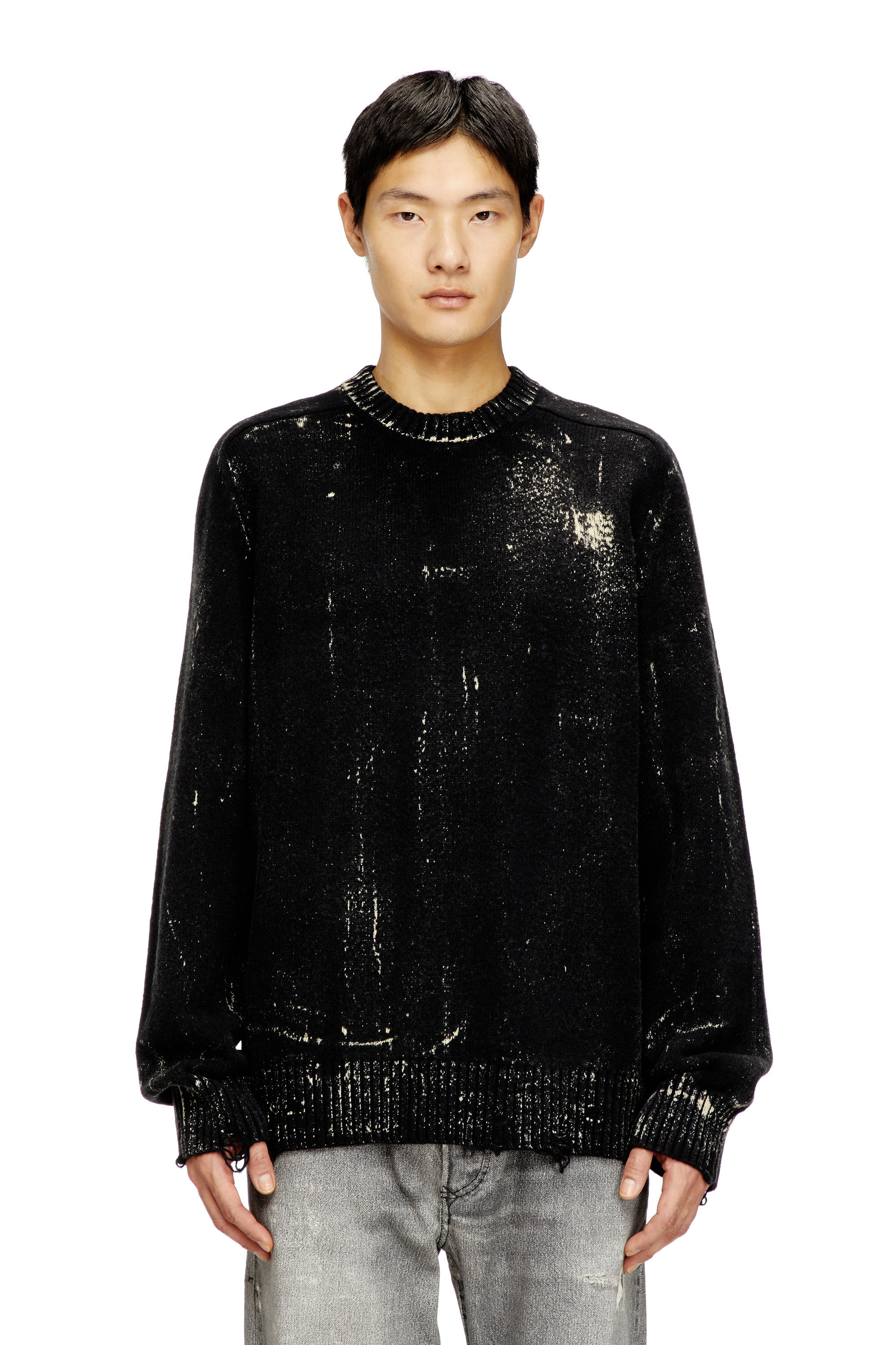 Men's Distressed jumper in wool blend | Black | Diesel