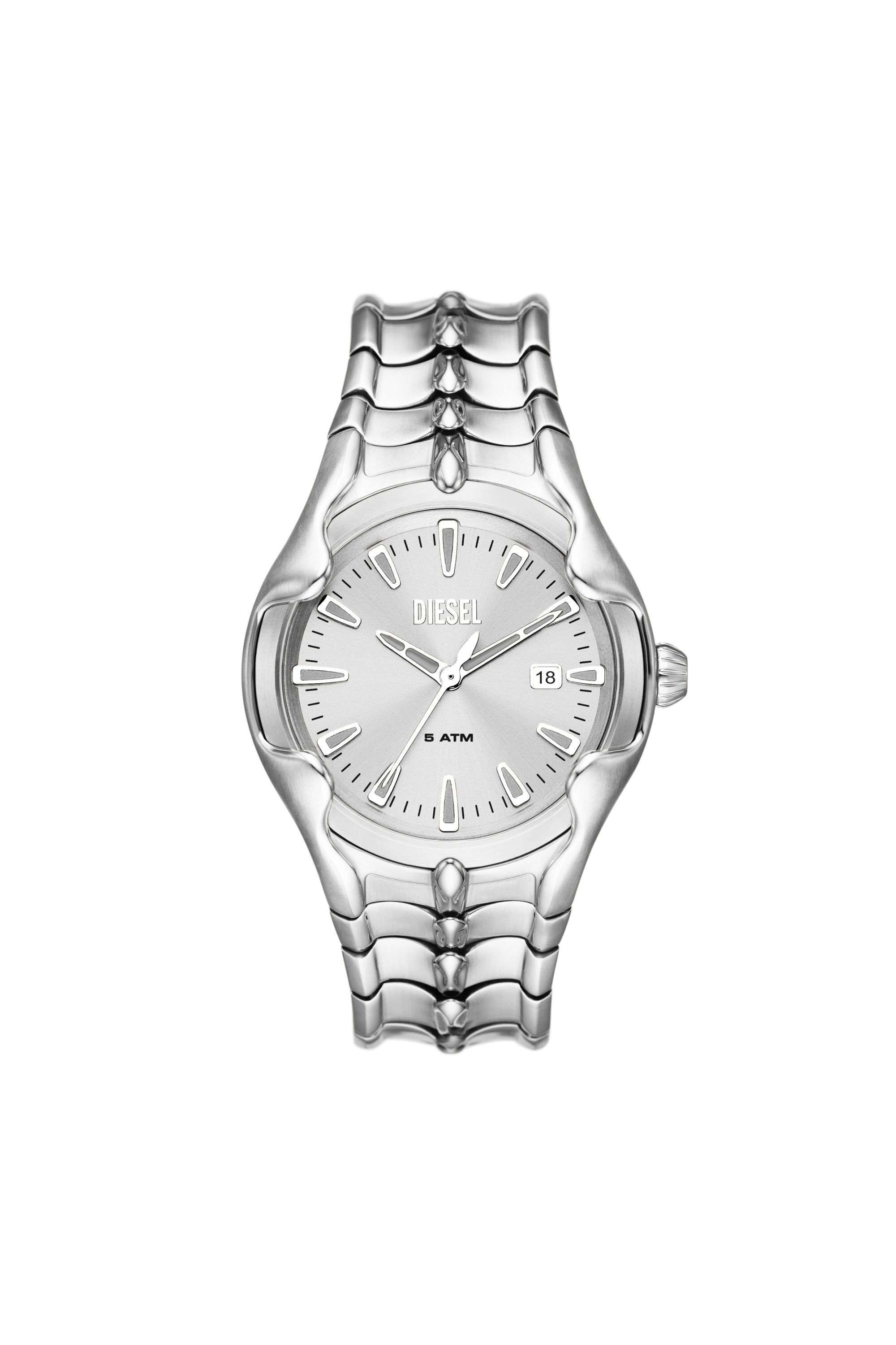 Men s Vert Three Hand Date Stainless Steel Watch Silver Diesel