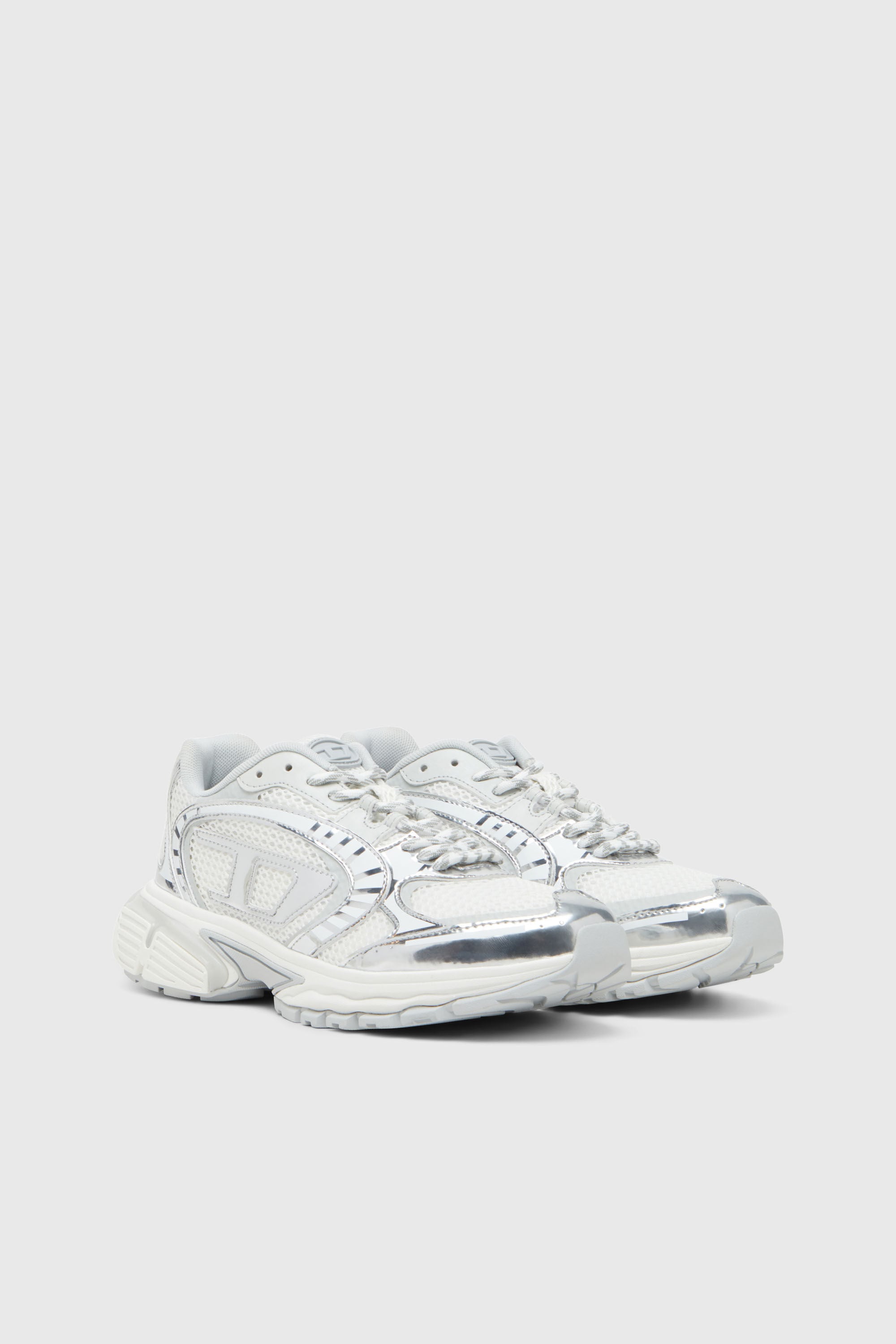 Diesel - S-PRO-V-DENSE LOW W, Woman's S-Pro-V-Dense-Metallic mesh sneakers with Oval D logo in White/Silver - 2
